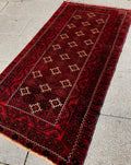 Vintage Turkoman Baluch Rug 3.8x7.4 Circa 1960s Handwoven Wool Nomadic Tribal Oriental Carpet