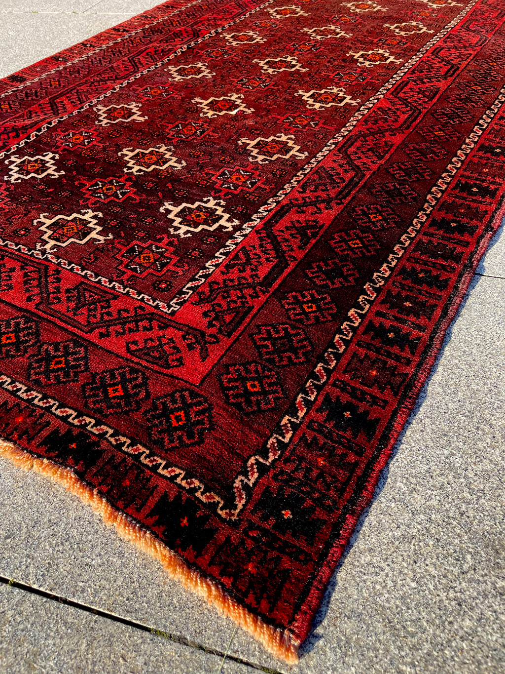 Vintage Turkoman Baluch Rug 3.8x7.4 Circa 1960s Handwoven Wool Nomadic Tribal Oriental Carpet