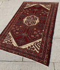 Vintage Turkish Heriz Rug 4.5x6.7 Circa 1960s Handwoven Wool Low Pile Tribal Oriental Carpet