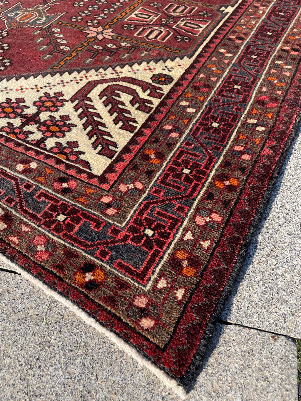 Vintage Turkish Heriz Rug 4.5x6.7 Circa 1960s Handwoven Wool Low Pile Tribal Oriental Carpet