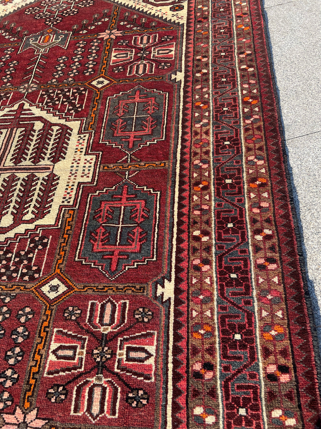 Vintage Turkish Heriz Rug 4.5x6.7 Circa 1960s Handwoven Wool Low Pile Tribal Oriental Carpet