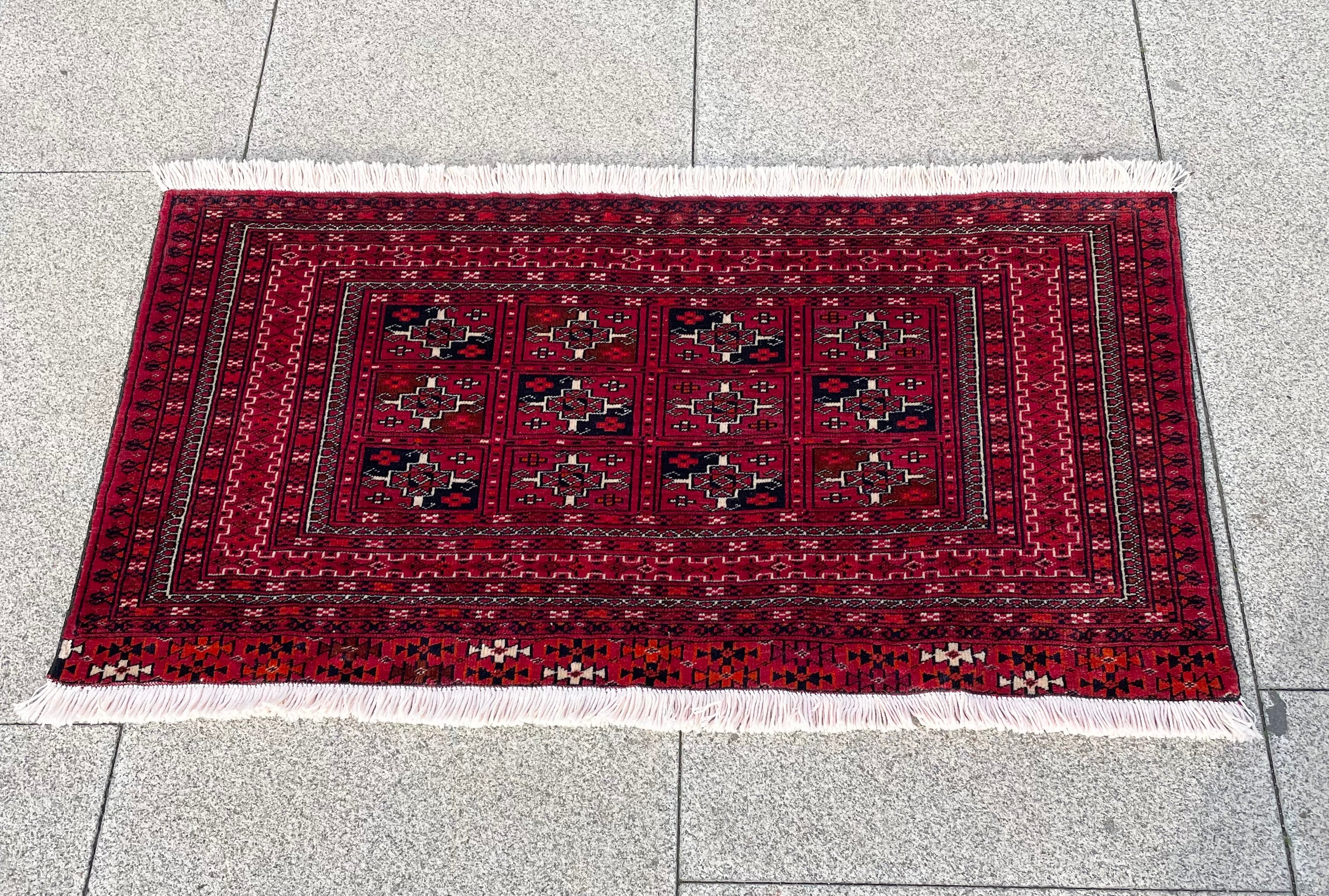 Vintage Turkoman Rug 2x3.5 Circa 1970s Handwoven Wool Tribal Oriental Carpet Home Decor