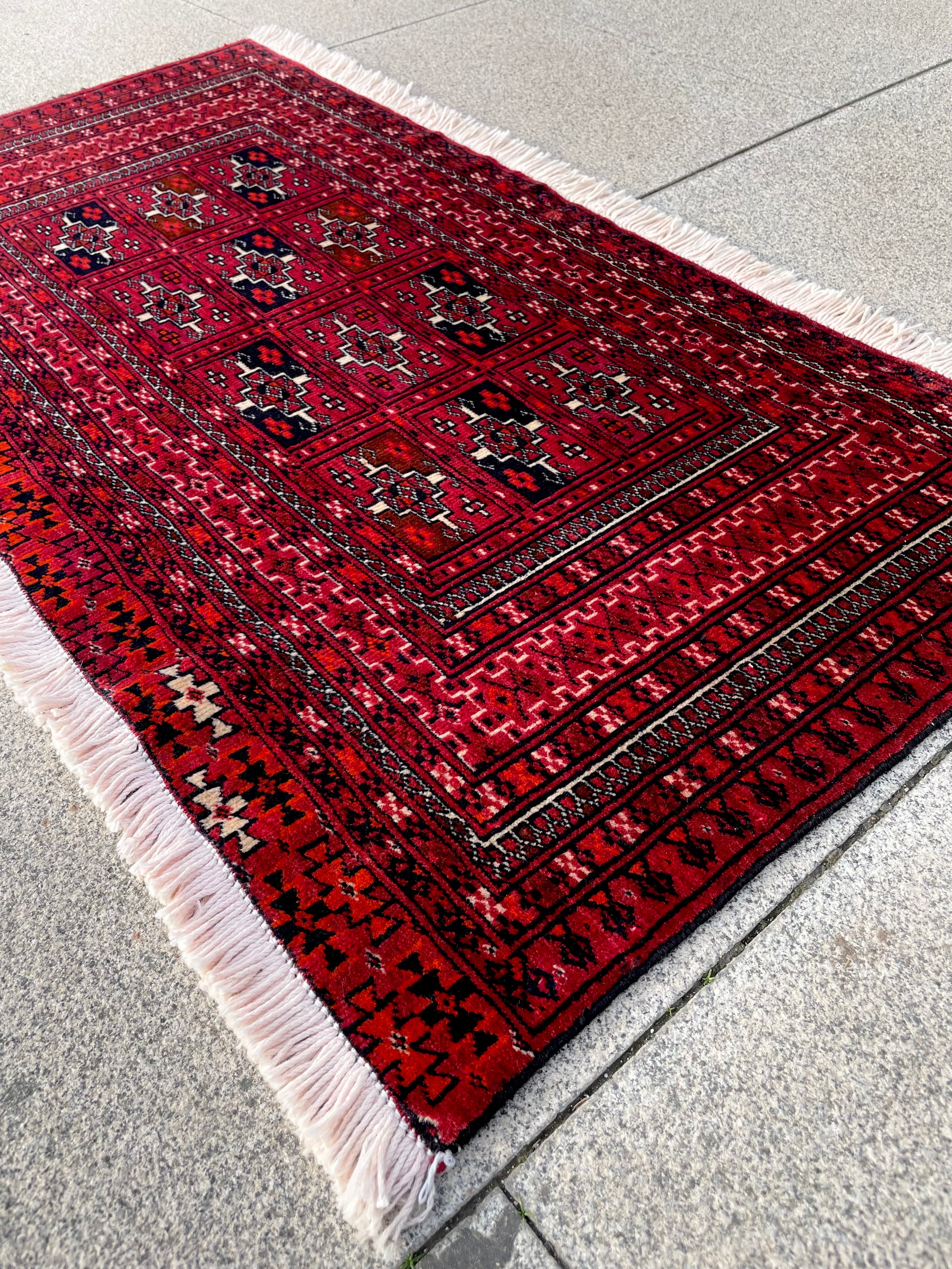 Vintage Turkoman Rug 2x3.5 Circa 1970s Handwoven Wool Tribal Oriental Carpet Home Decor