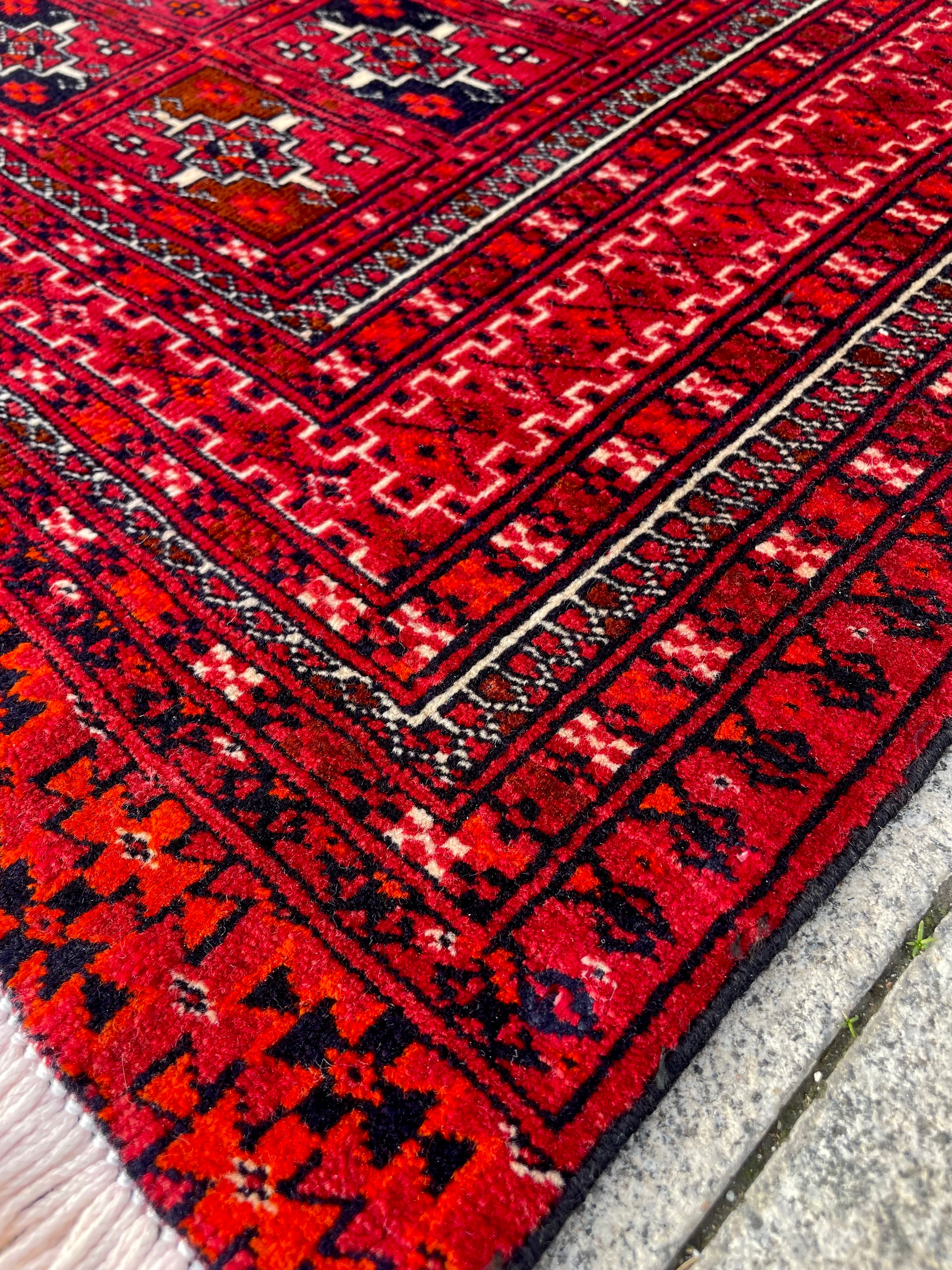 Vintage Turkoman Rug 2x3.5 Circa 1970s Handwoven Wool Tribal Oriental Carpet Home Decor