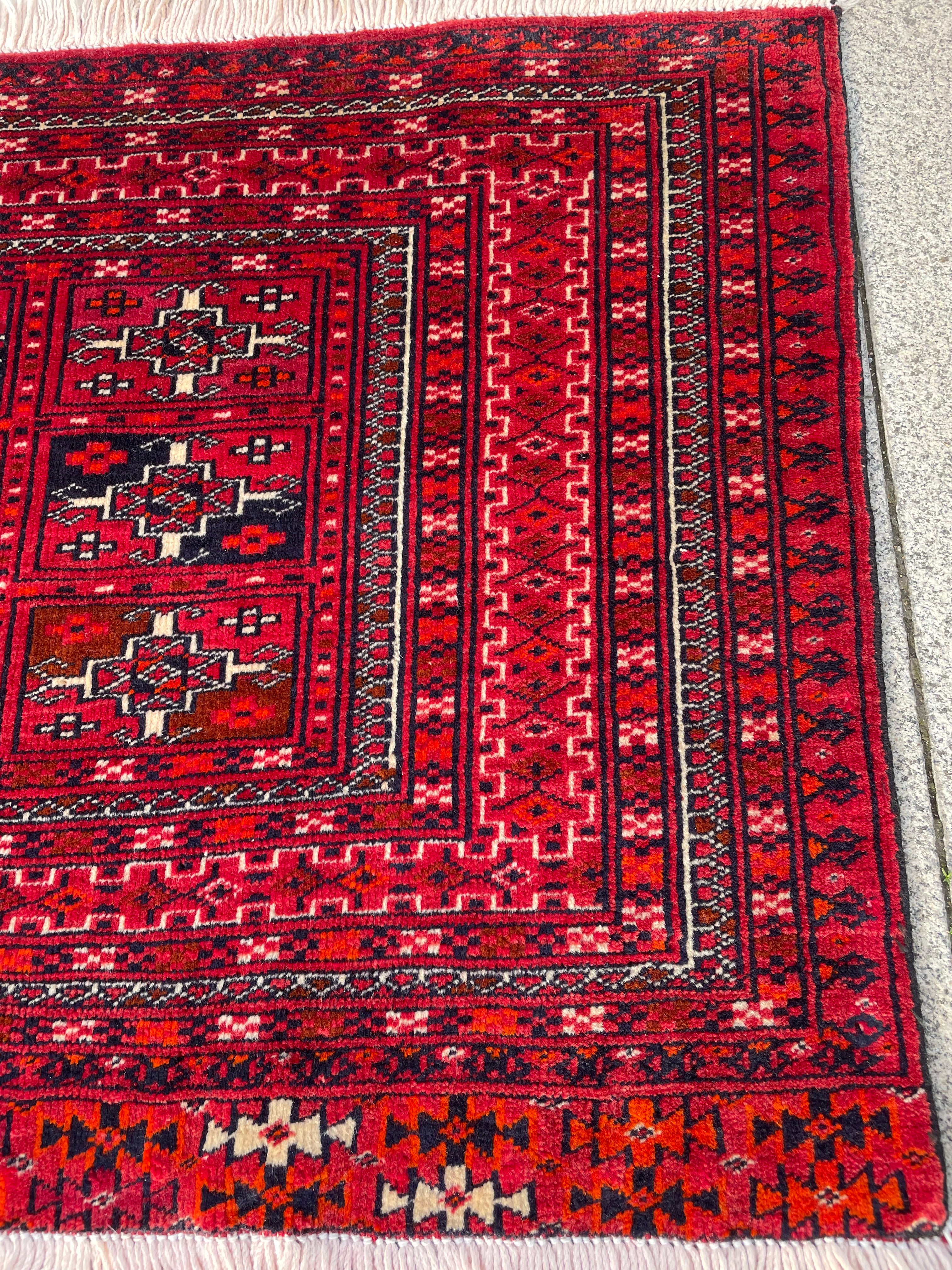 Vintage Turkoman Rug 2x3.5 Circa 1970s Handwoven Wool Tribal Oriental Carpet Home Decor