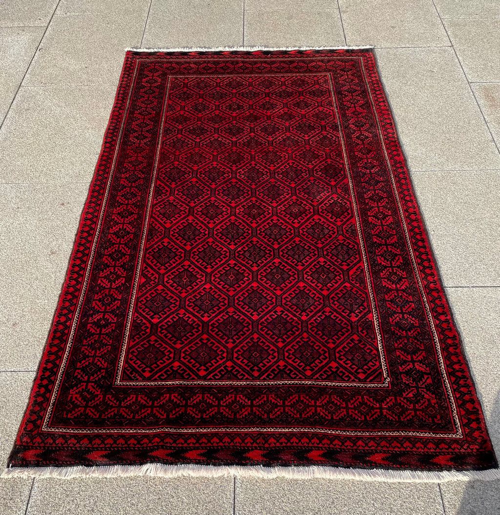 Vintage Turkoman Baluch Rug 4x6 Handwoven Nomadic Tribal