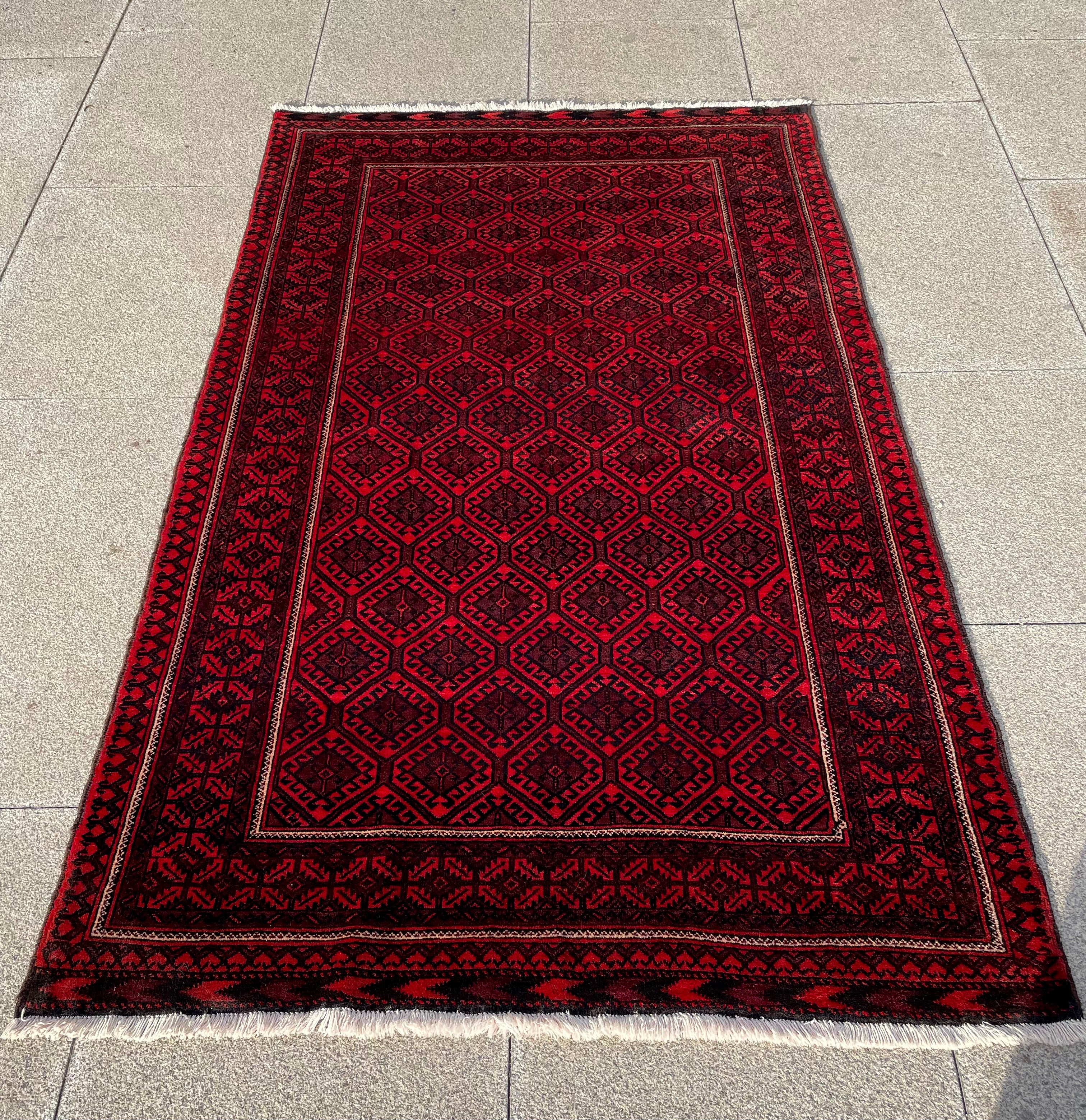 Vintage Turkoman Baluch Rug 4x6 Handwoven Nomadic Tribal