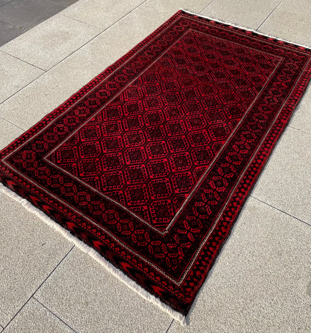 Vintage Turkoman Baluch Rug 4x6 Handwoven Nomadic Tribal