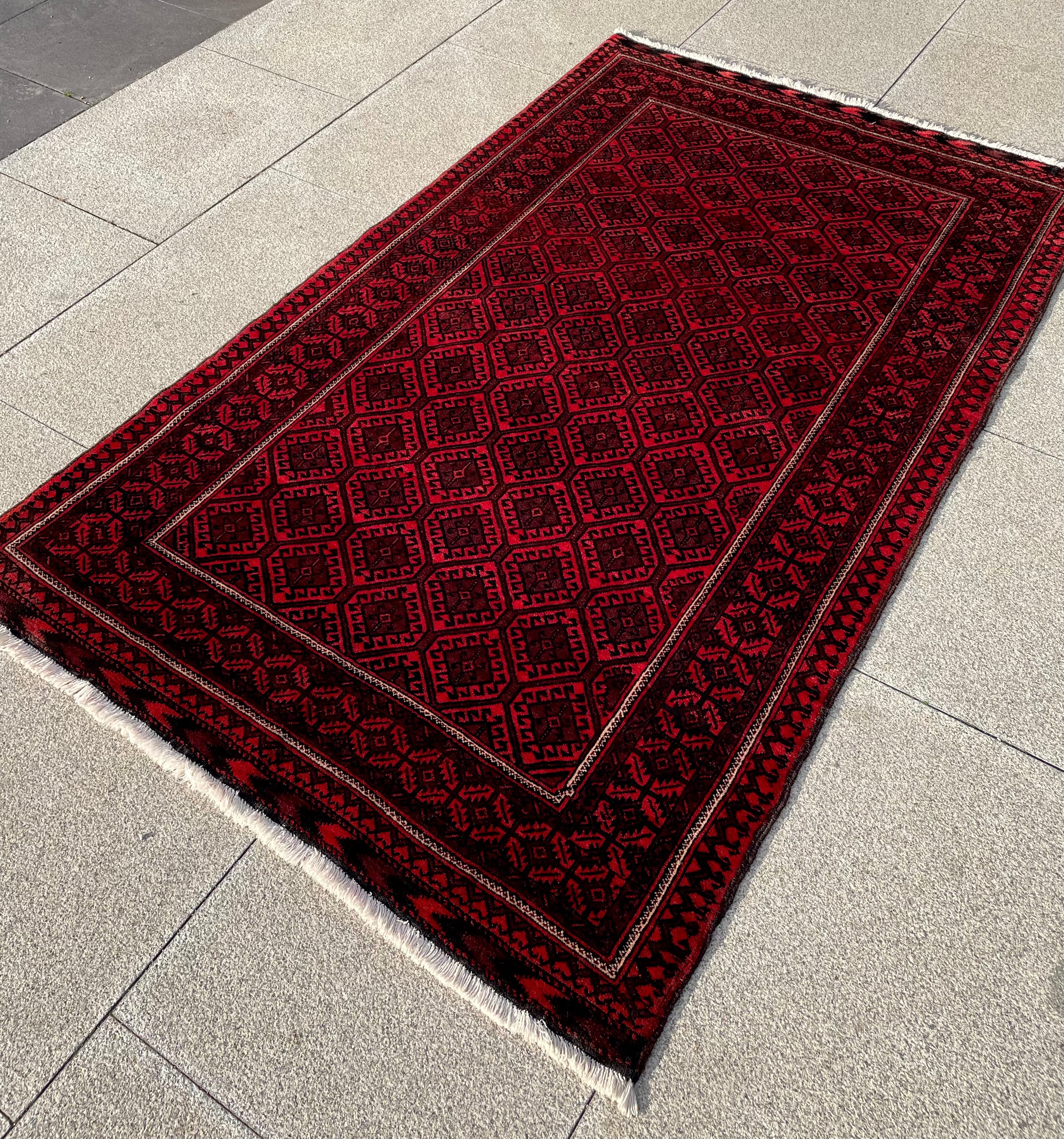 Vintage Turkoman Baluch Rug 4x6 Handwoven Nomadic Tribal