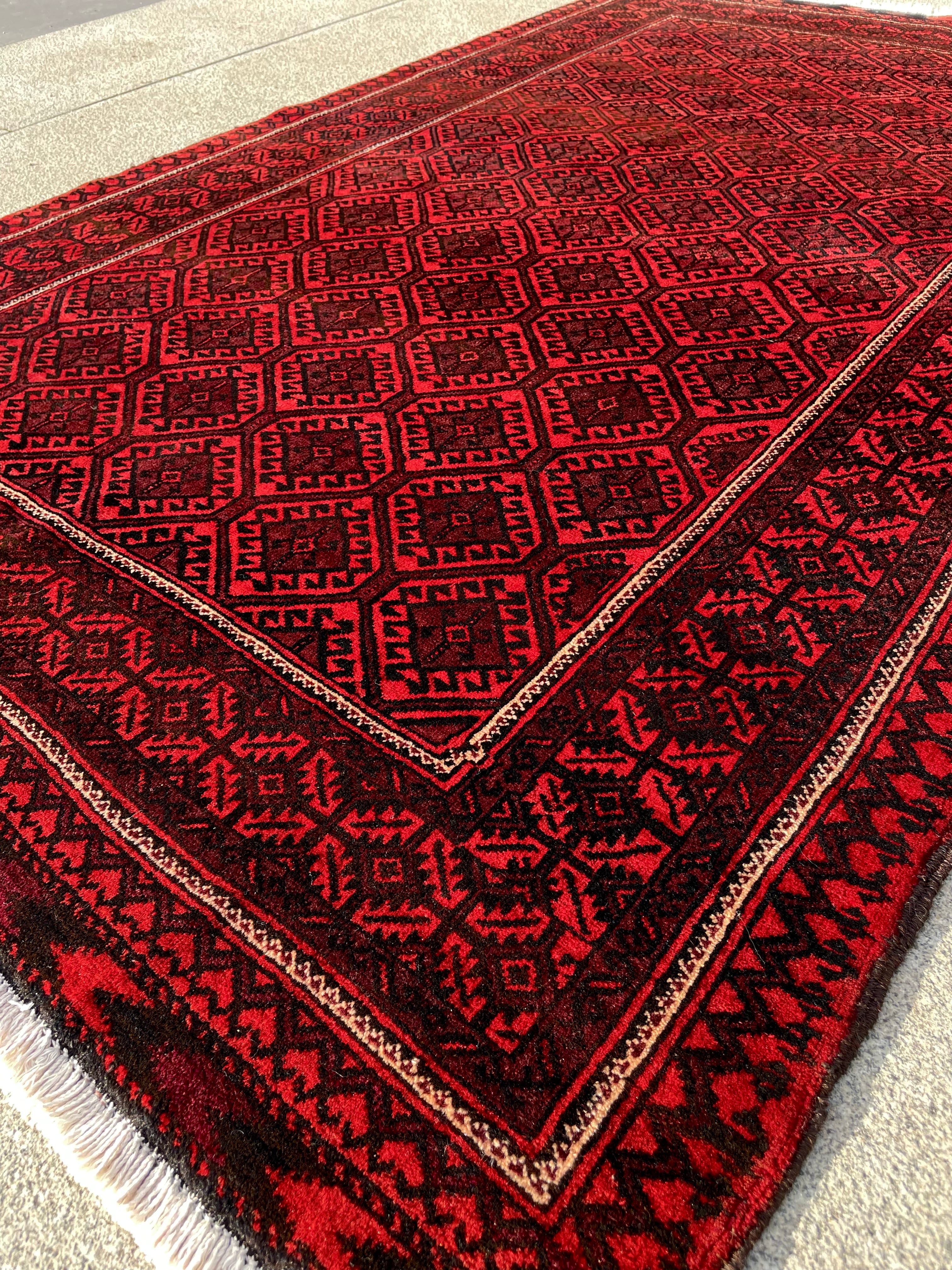 Vintage Turkoman Baluch Rug 4x6 Handwoven Nomadic Tribal