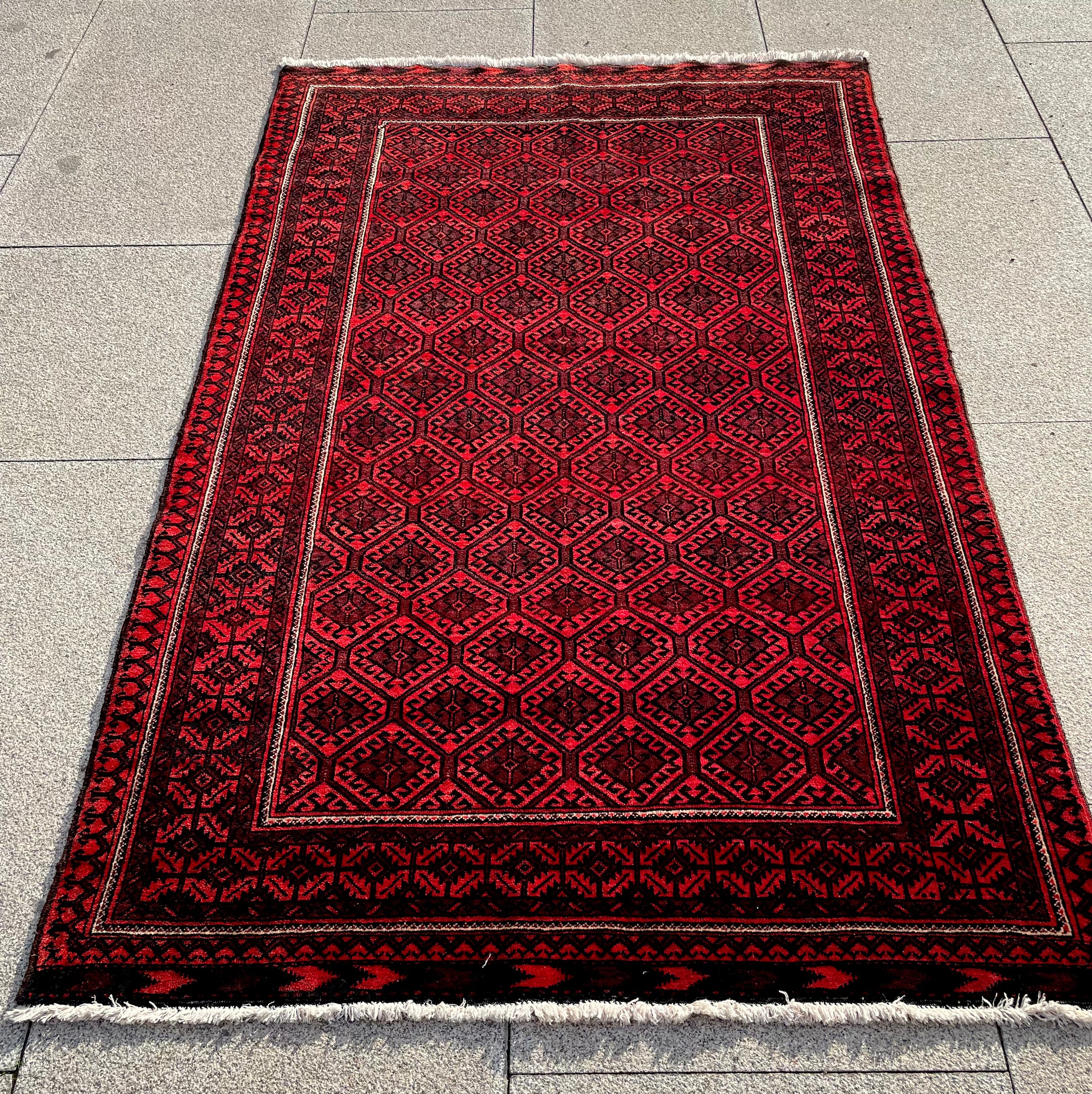 Vintage Turkoman Baluch Rug 4x6 Handwoven Nomadic Tribal