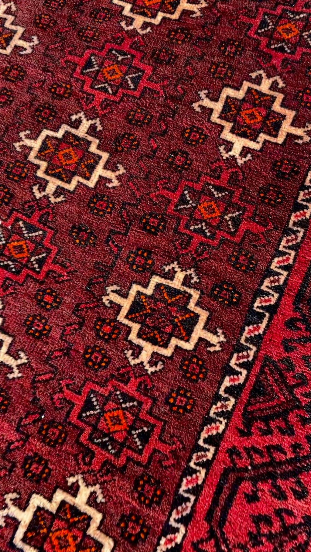 Vintage Turkoman Baluch Rug 3.8x7.4 Circa 1960s Handwoven Wool Nomadic Tribal Oriental Carpet
