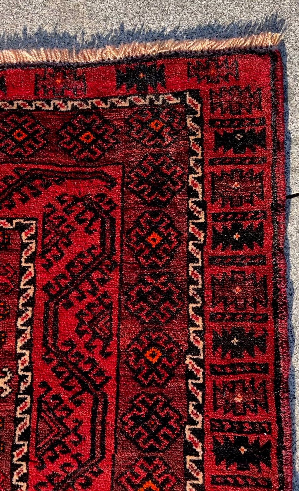 Vintage Turkoman Baluch Rug 3.8x7.4 Circa 1960s Handwoven Wool Nomadic Tribal Oriental Carpet