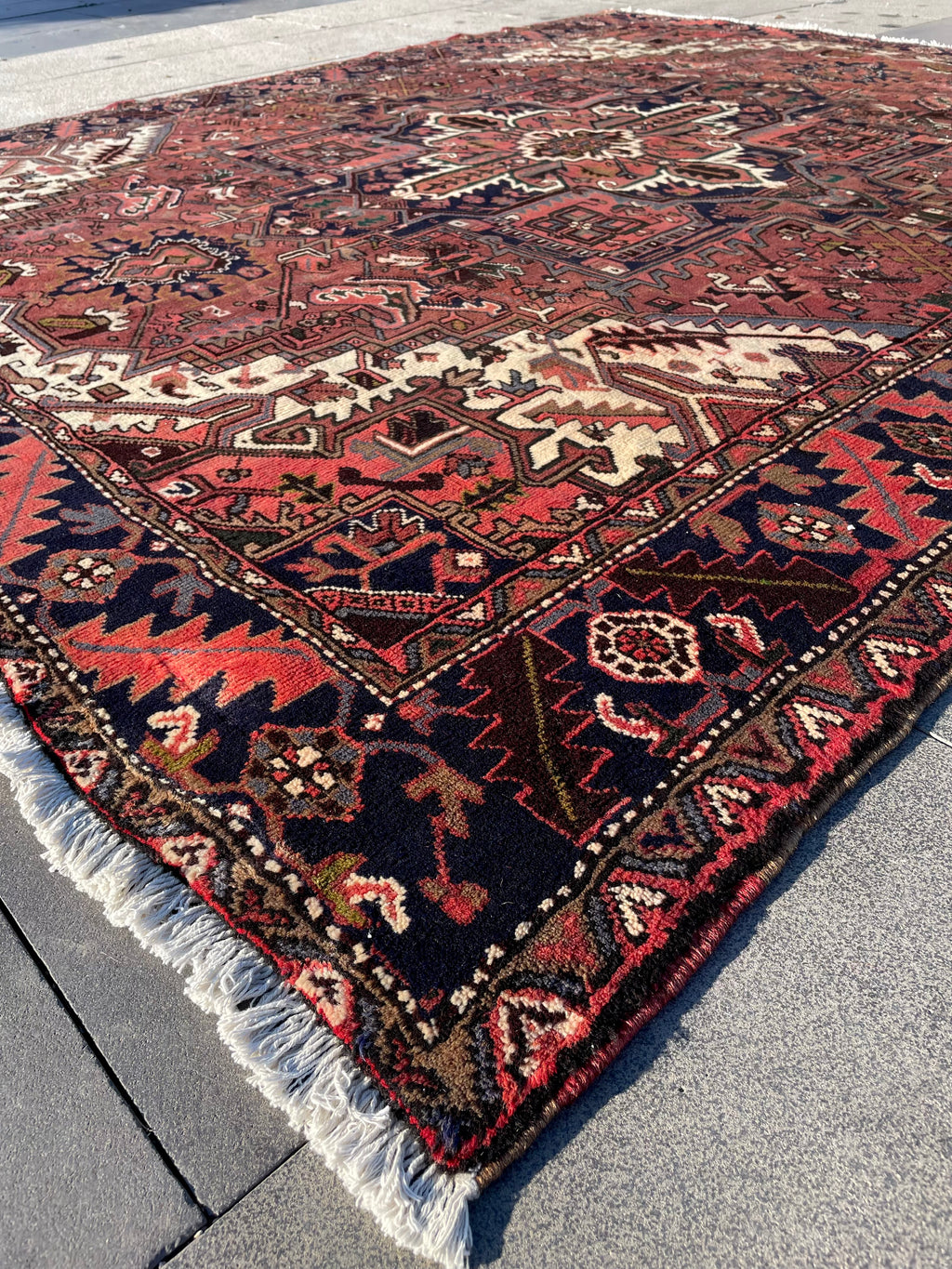 Vintage Turkish Heriz Area Rug 7.8x9.8 Handwoven Wool Soft Colors Tribal Decorative Oriental Carpet