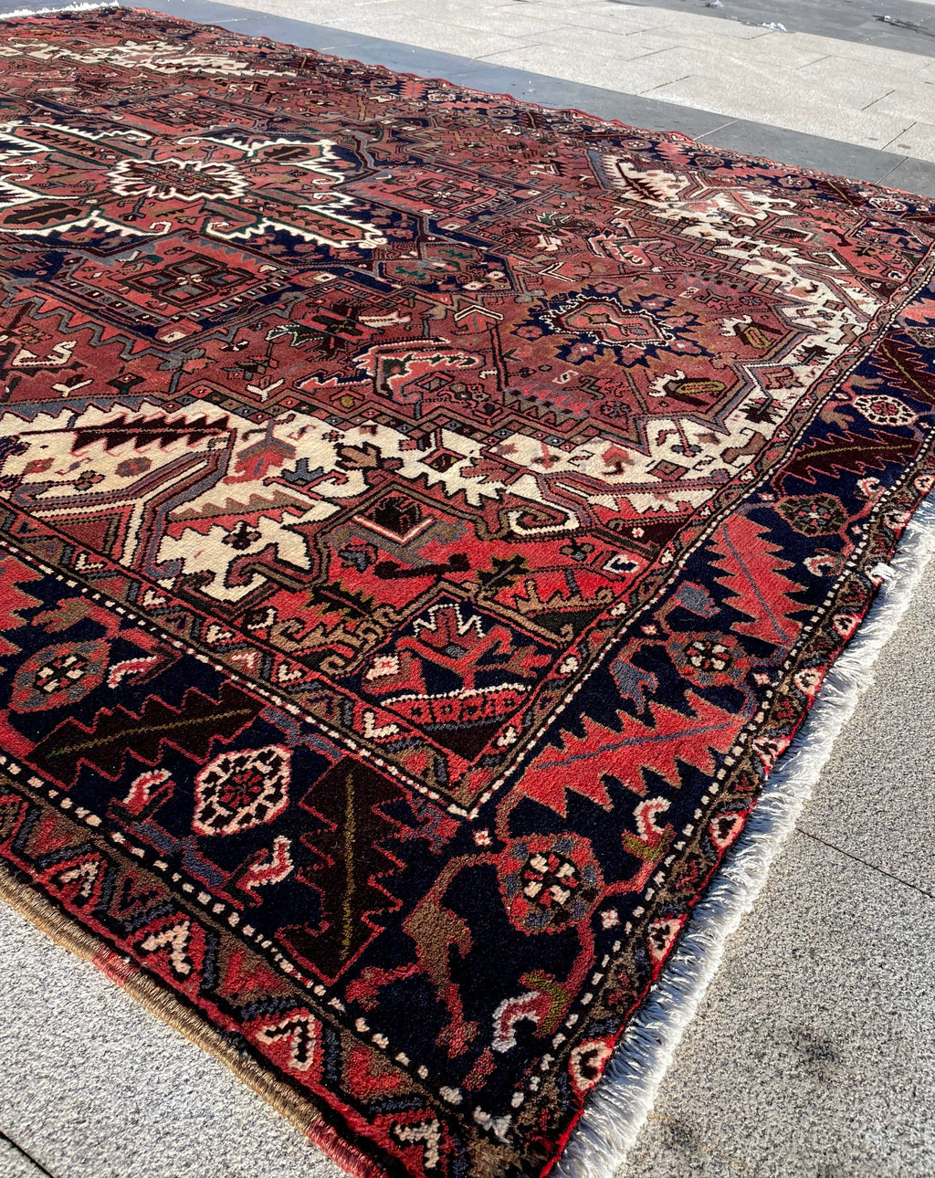 Vintage Turkish Heriz Area Rug 7.8x9.8 Handwoven Wool Soft Colors Tribal Decorative Oriental Carpet