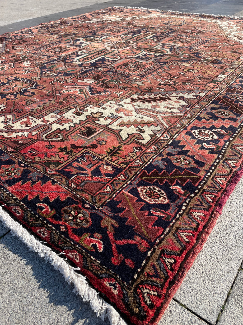Vintage Turkish Heriz Area Rug 7.8x9.8 Handwoven Wool Soft Colors Tribal Decorative Oriental Carpet