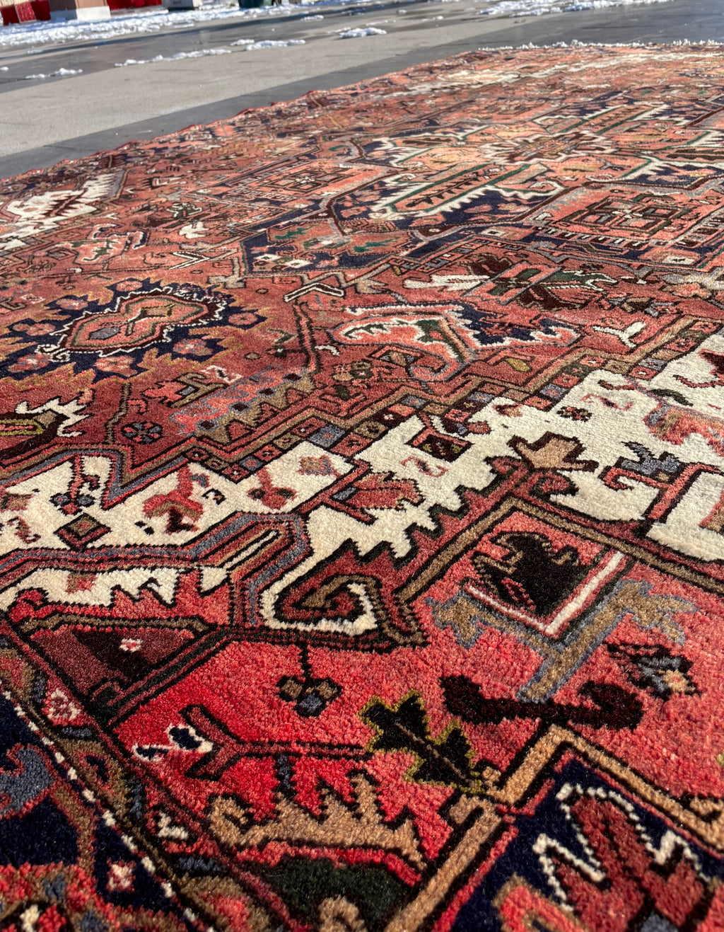 Vintage Turkish Heriz Area Rug 7.8x9.8 Handwoven Wool Soft Colors Tribal Decorative Oriental Carpet