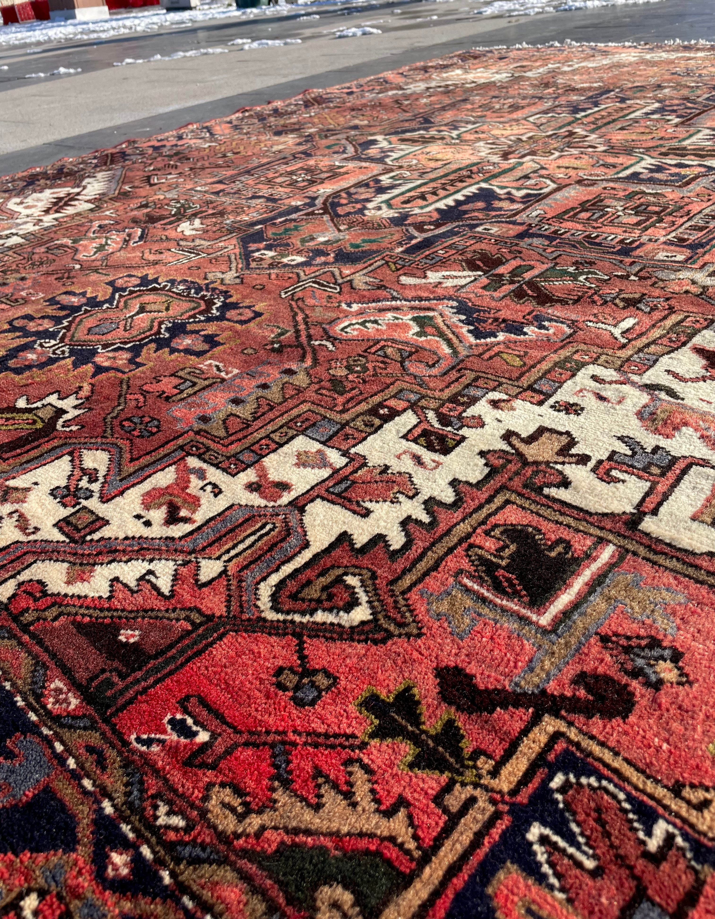 Vintage Turkish Heriz Area Rug 7.8x9.8 Handwoven Wool Soft Colors Tribal Decorative Oriental Carpet