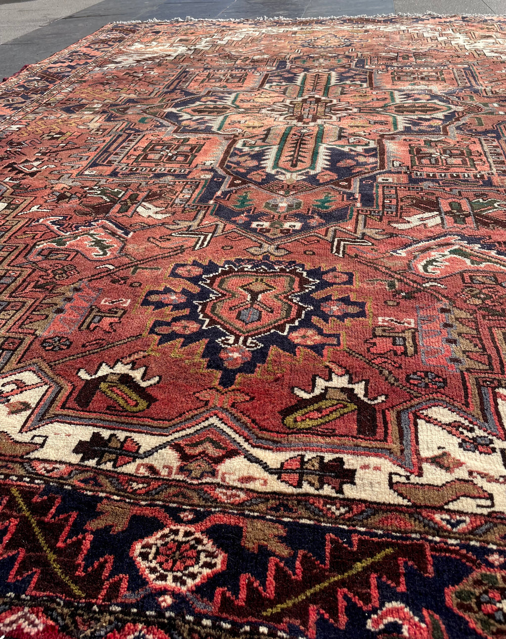 Vintage Turkish Heriz Area Rug 7.8x9.8 Handwoven Wool Soft Colors Tribal Decorative Oriental Carpet