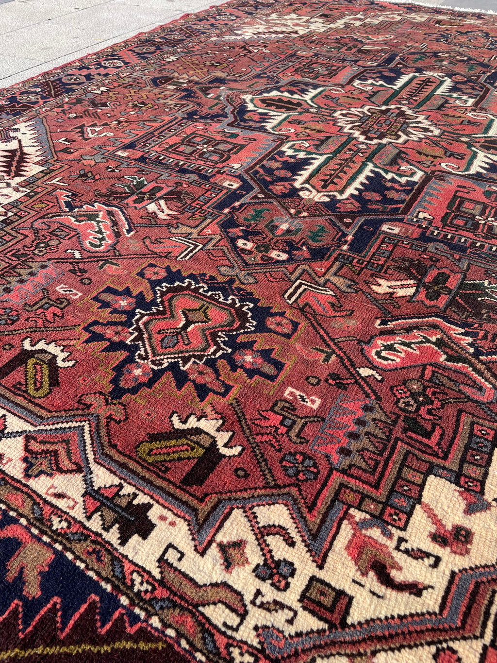 Vintage Turkish Heriz Area Rug 7.8x9.8 Handwoven Wool Soft Colors Tribal Decorative Oriental Carpet