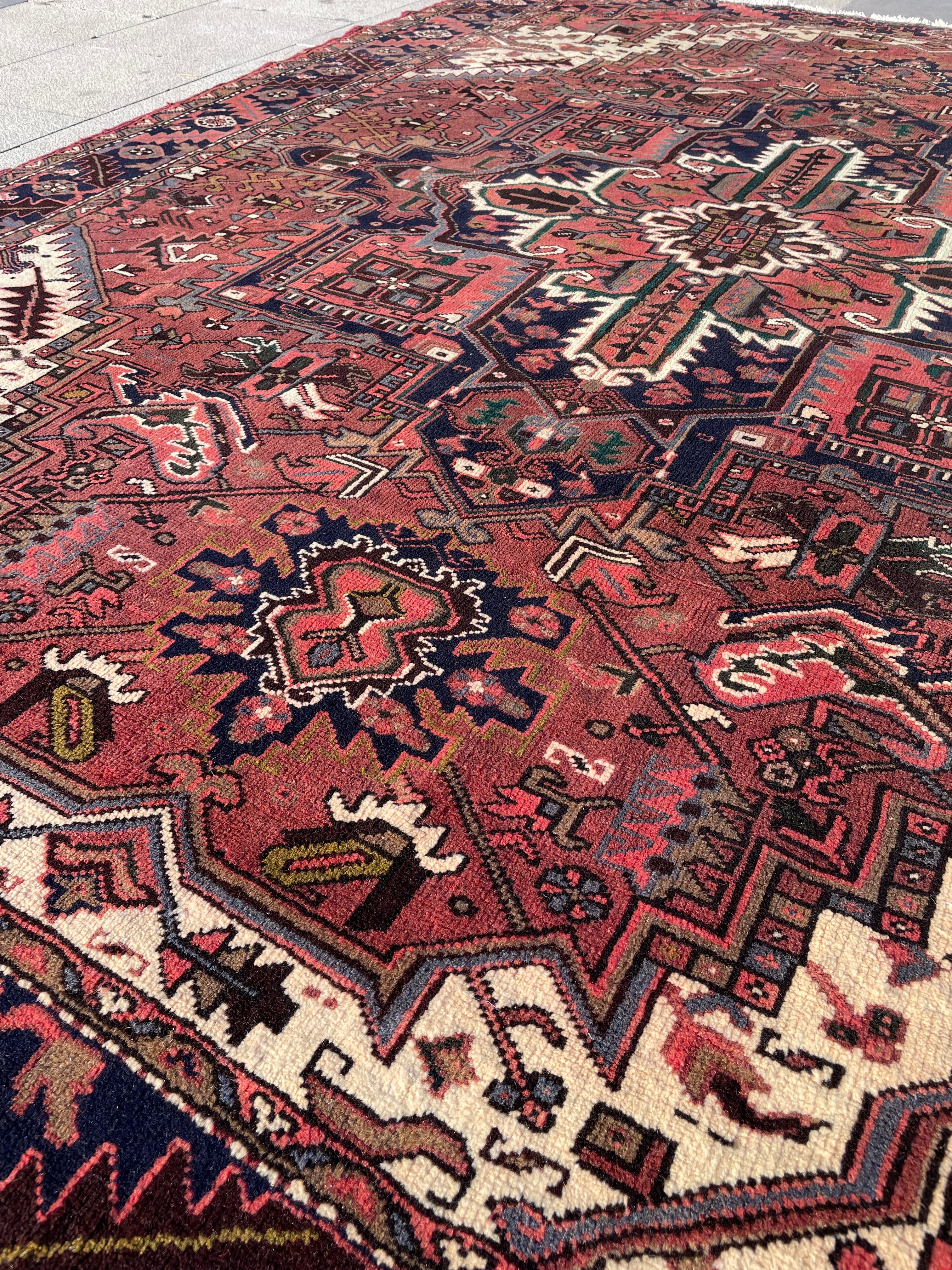 Vintage Turkish Heriz Area Rug 7.8x9.8 Handwoven Wool Soft Colors Tribal Decorative Oriental Carpet