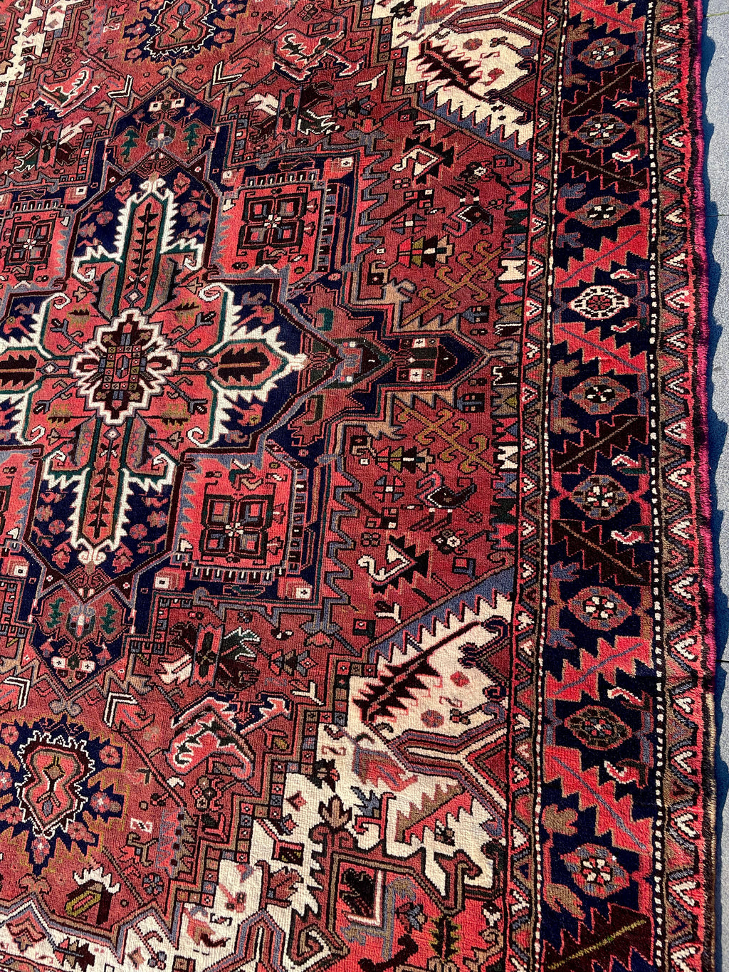 Vintage Turkish Heriz Area Rug 7.8x9.8 Handwoven Wool Soft Colors Tribal Decorative Oriental Carpet