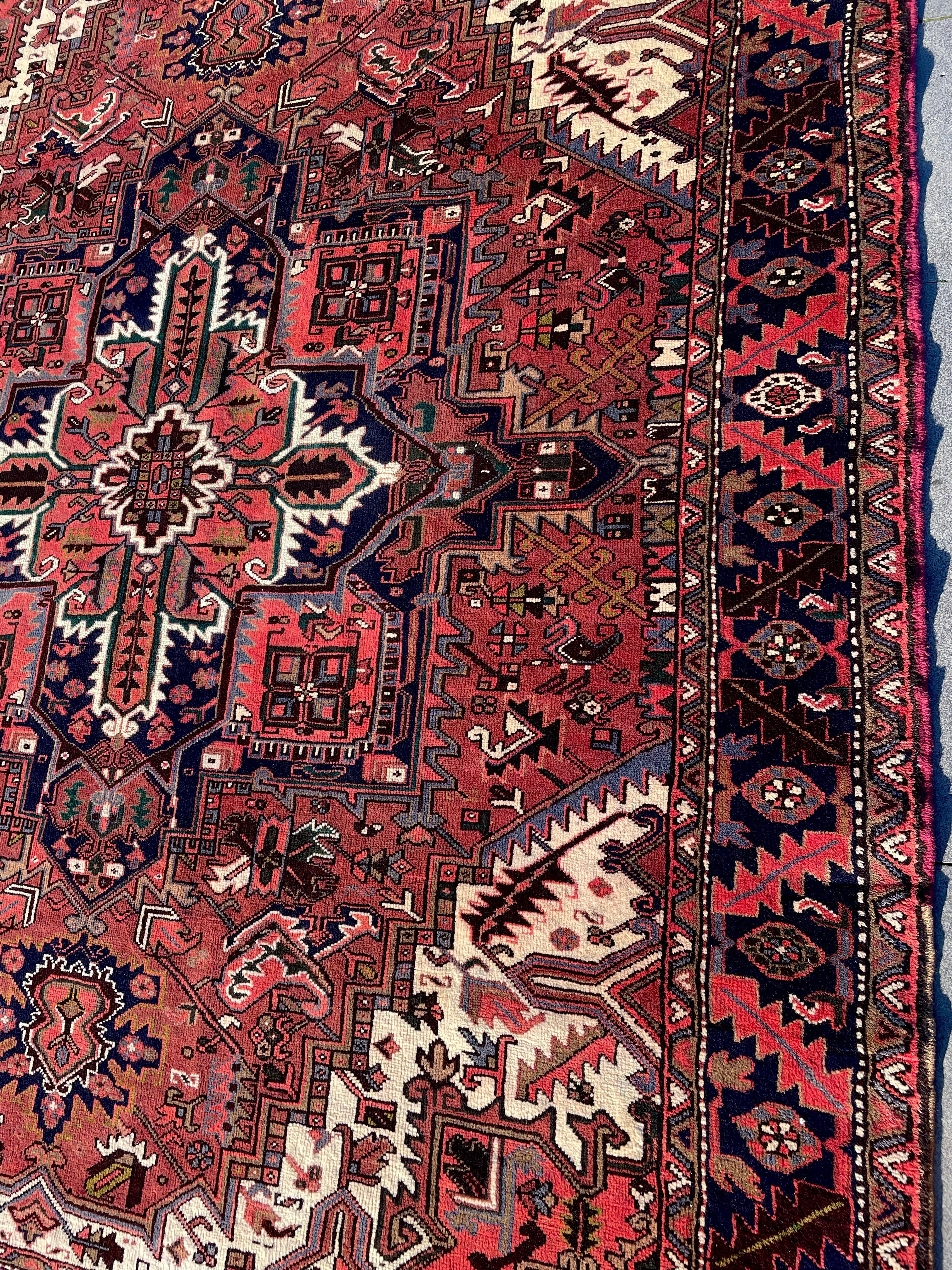Vintage Turkish Heriz Area Rug 7.8x9.8 Handwoven Wool Soft Colors Tribal Decorative Oriental Carpet