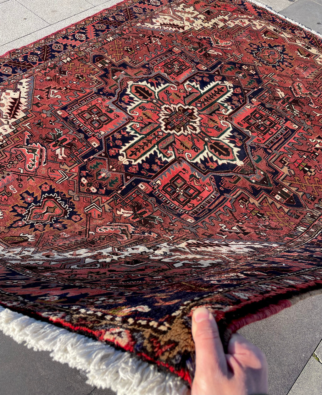 Vintage Turkish Heriz Area Rug 7.8x9.8 Handwoven Wool Soft Colors Tribal Decorative Oriental Carpet