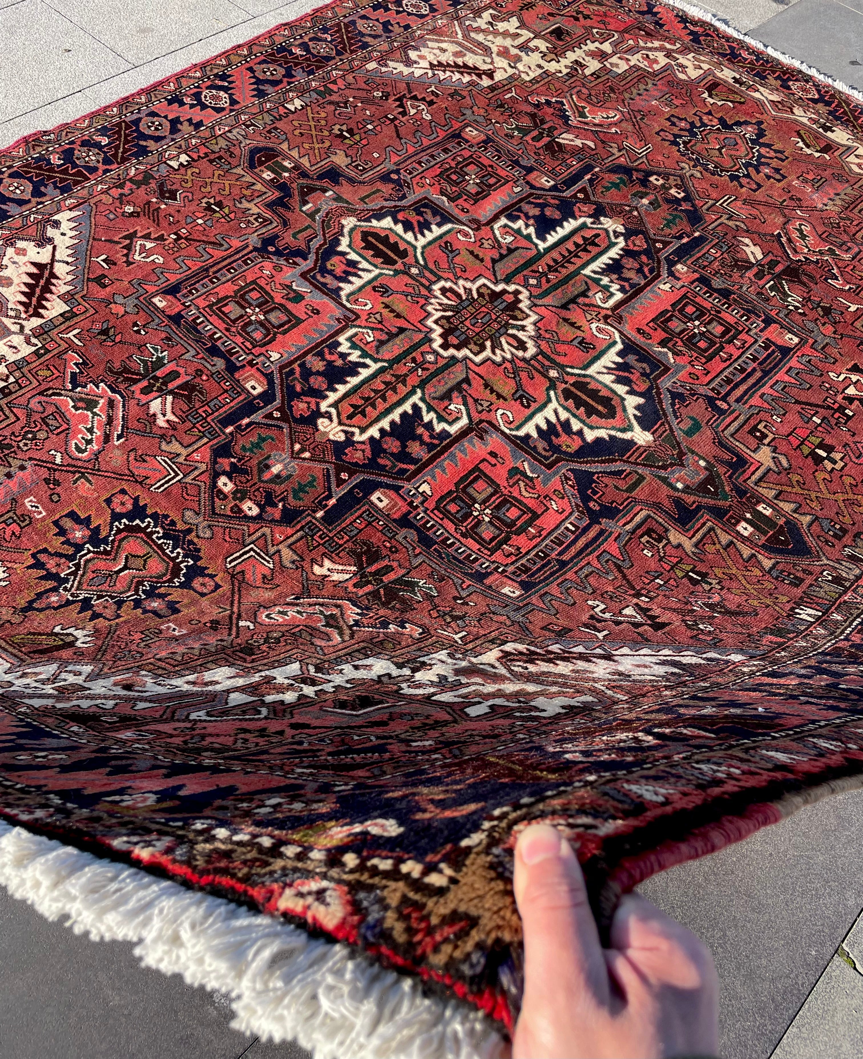 Vintage Turkish Heriz Area Rug 7.8x9.8 Handwoven Wool Soft Colors Tribal Decorative Oriental Carpet