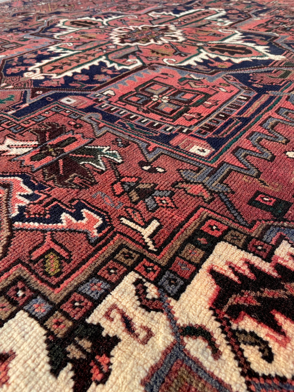 Vintage Turkish Heriz Area Rug 7.8x9.8 Handwoven Wool Soft Colors Tribal Decorative Oriental Carpet