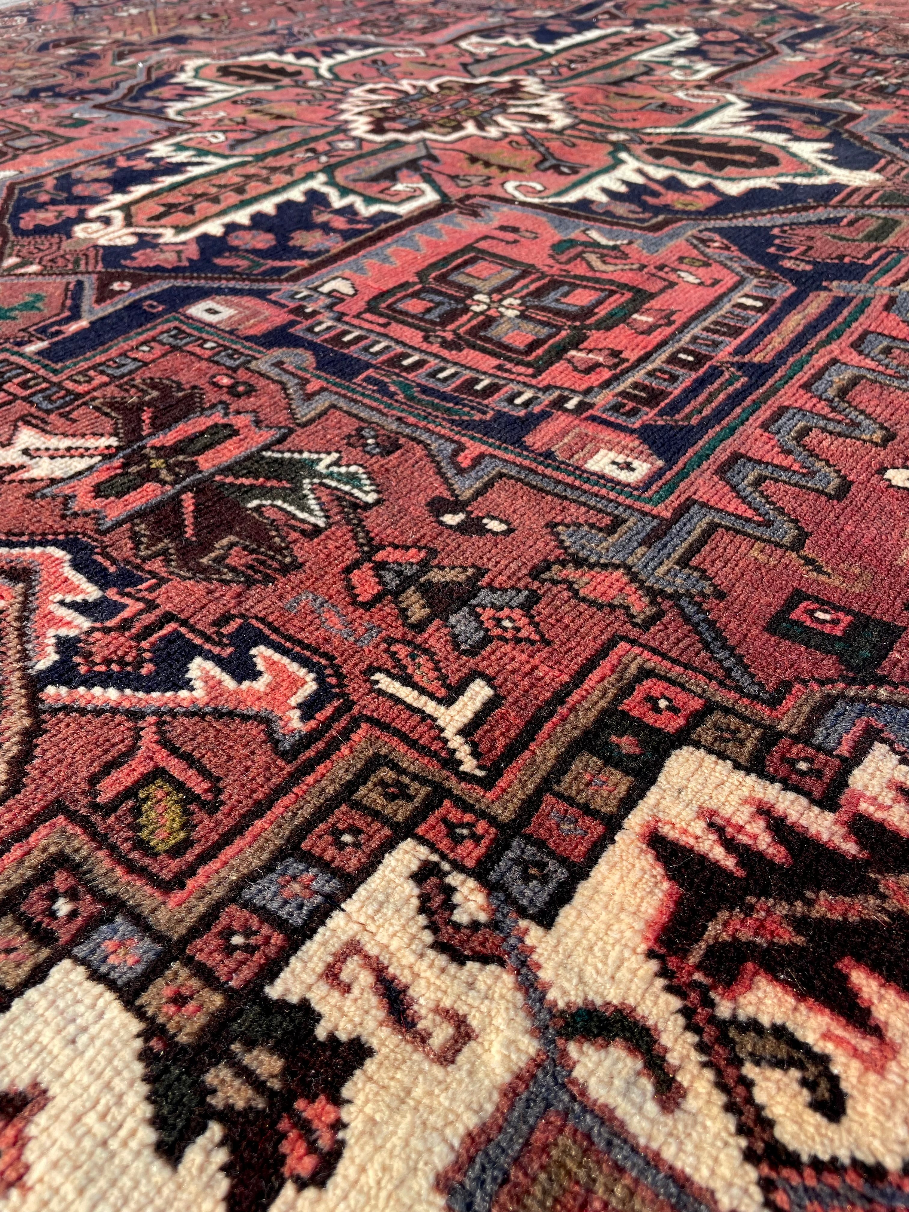 Vintage Turkish Heriz Area Rug 7.8x9.8 Handwoven Wool Soft Colors Tribal Decorative Oriental Carpet