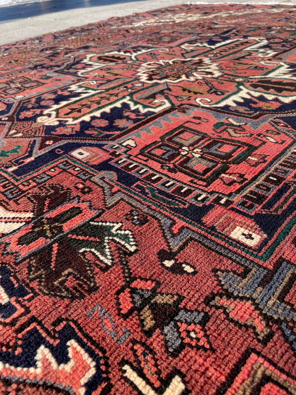 Vintage Turkish Heriz Area Rug 7.8x9.8 Handwoven Wool Soft Colors Tribal Decorative Oriental Carpet