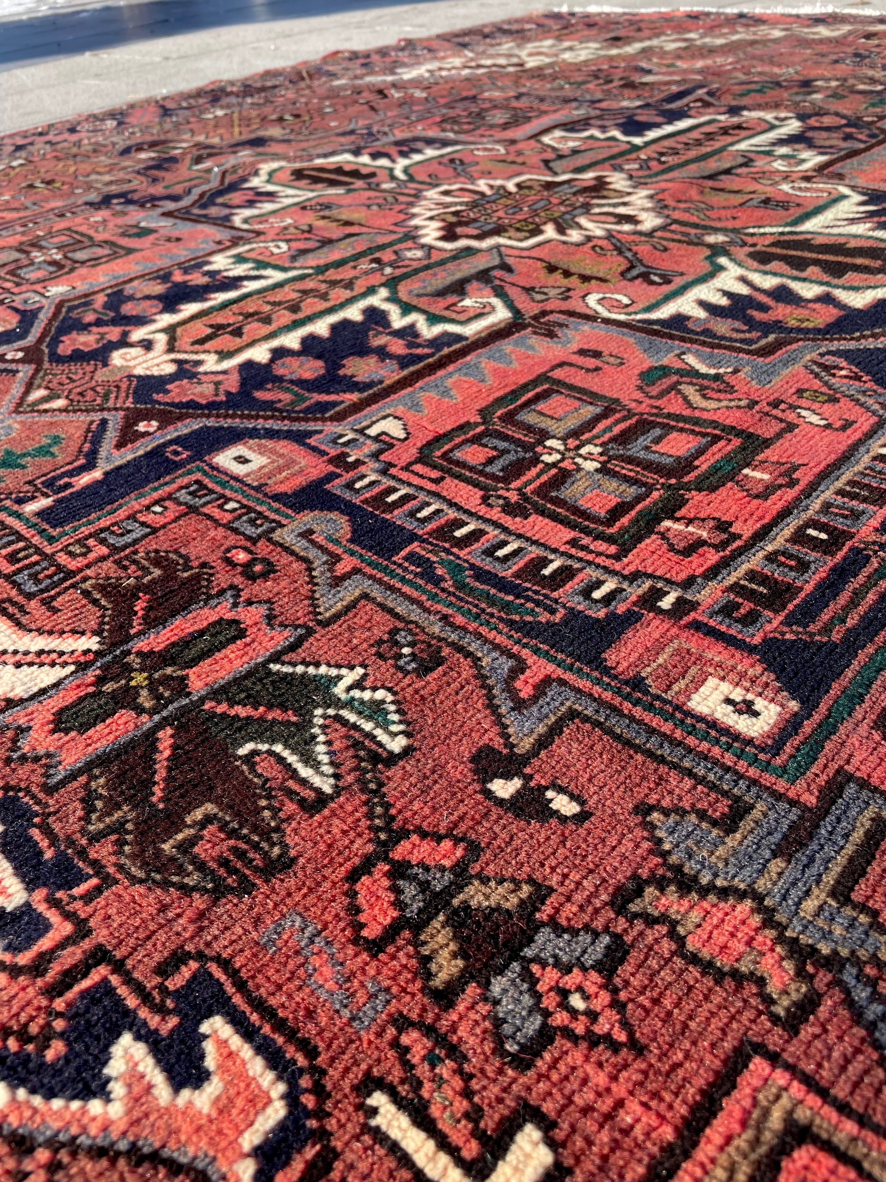 Vintage Turkish Heriz Area Rug 7.8x9.8 Handwoven Wool Soft Colors Tribal Decorative Oriental Carpet