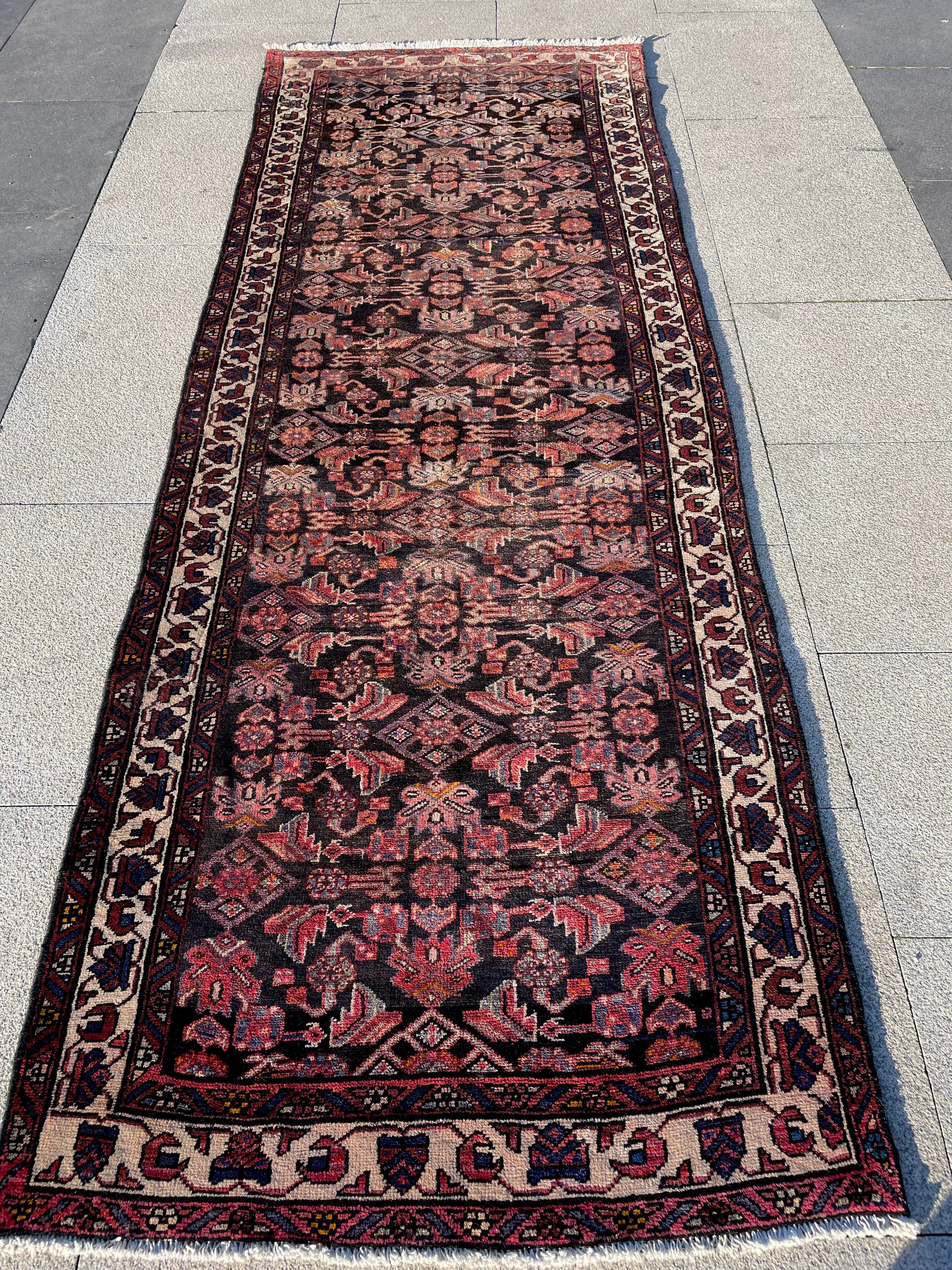 Vintage Turkish Runner Rug 3.6x9.7 Handwoven Wool Tribal Oriental Carpet