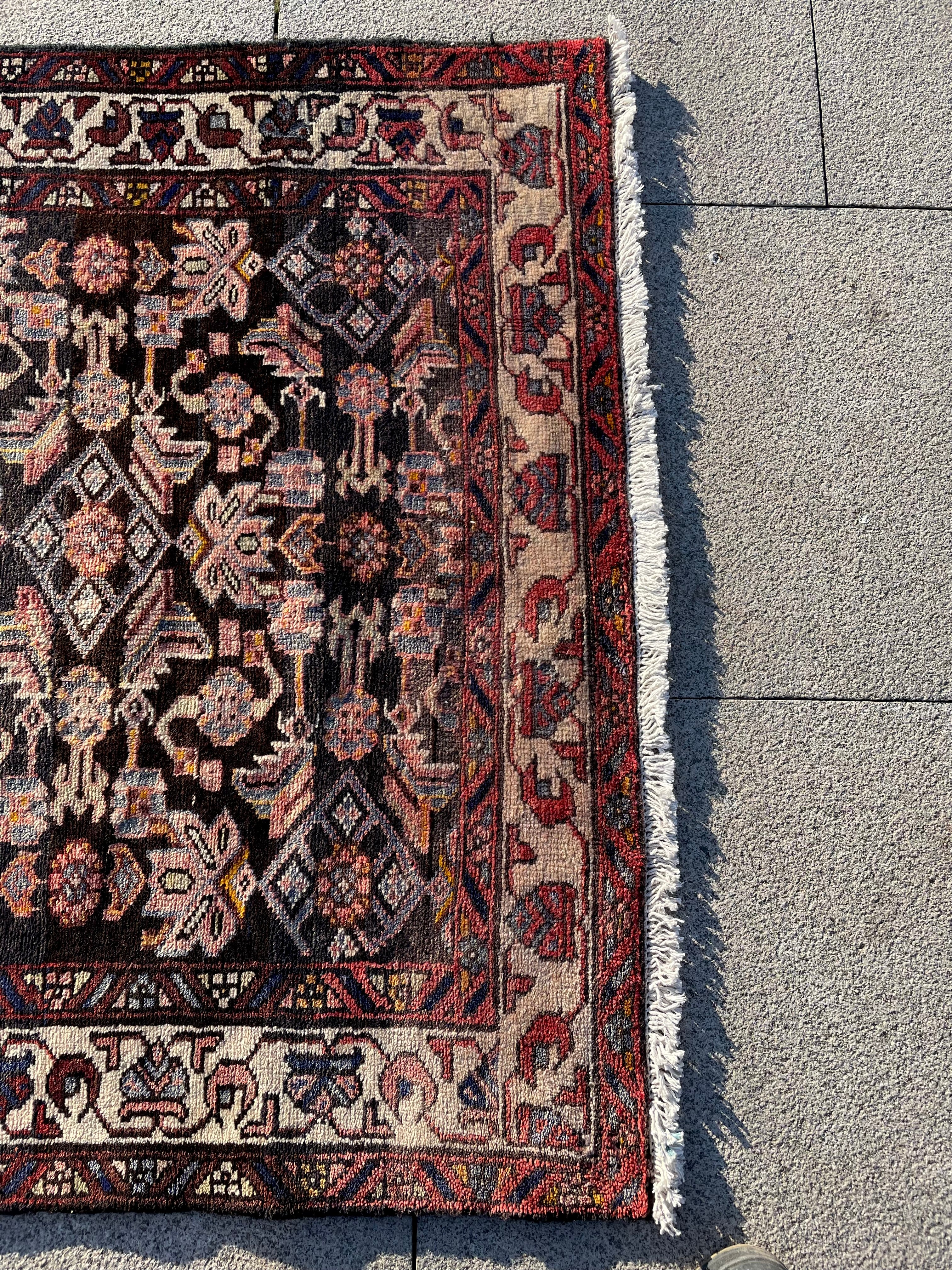 Vintage Turkish Runner Rug 3.6x9.7 Handwoven Wool Tribal Oriental Carpet