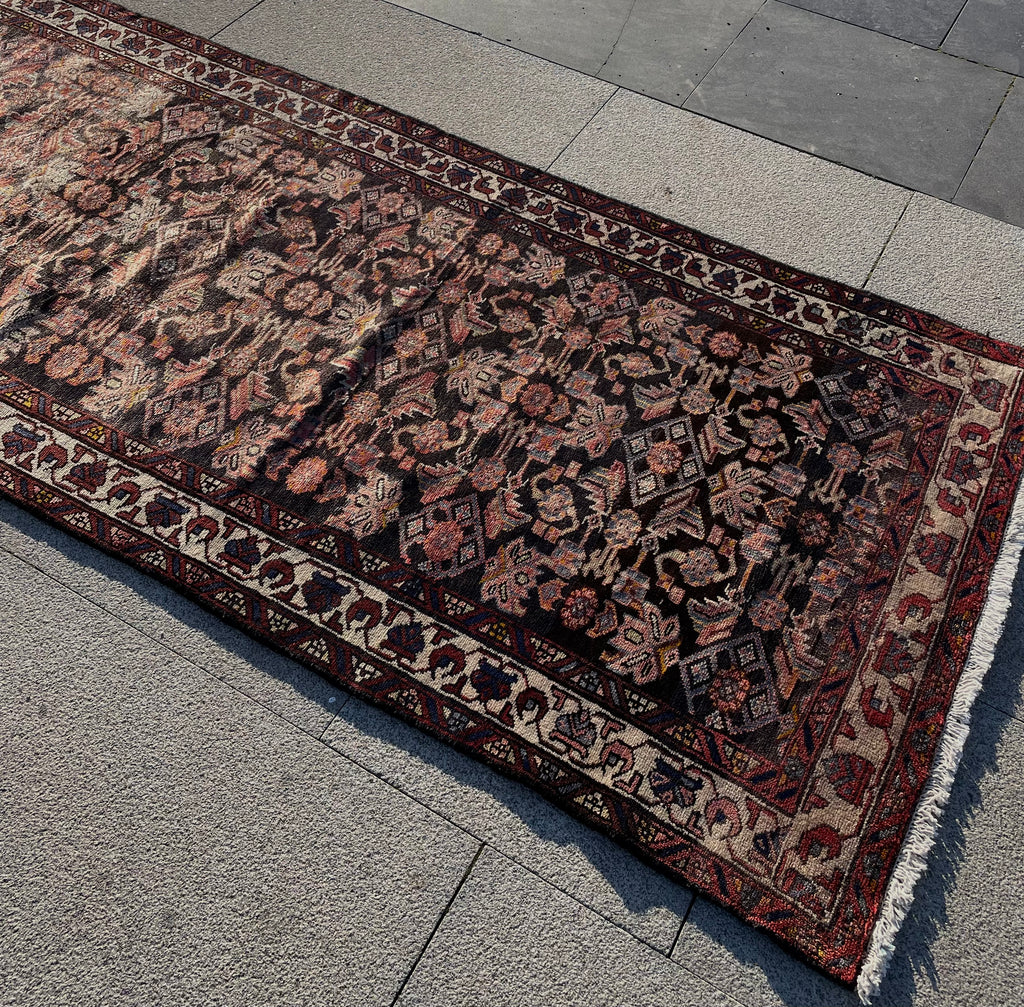 Vintage Turkish Runner Rug 3.6x9.7 Handwoven Wool Tribal Oriental Carpet