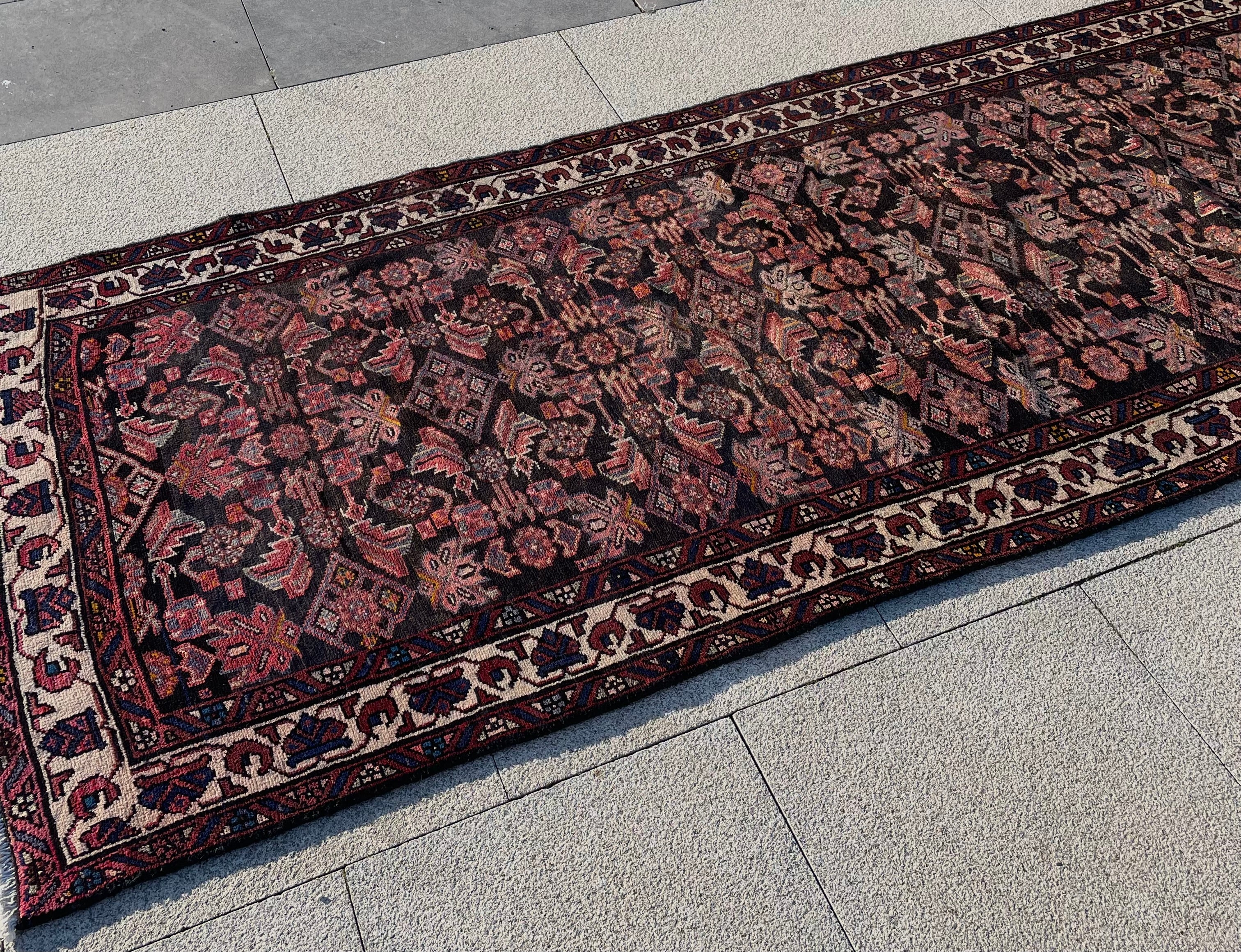 Vintage Turkish Runner Rug 3.6x9.7 Handwoven Wool Tribal Oriental Carpet