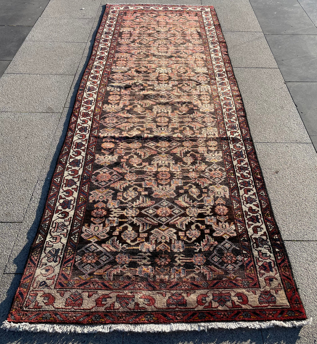 Vintage Turkish Runner Rug 3.6x9.7 Handwoven Wool Tribal Oriental Carpet
