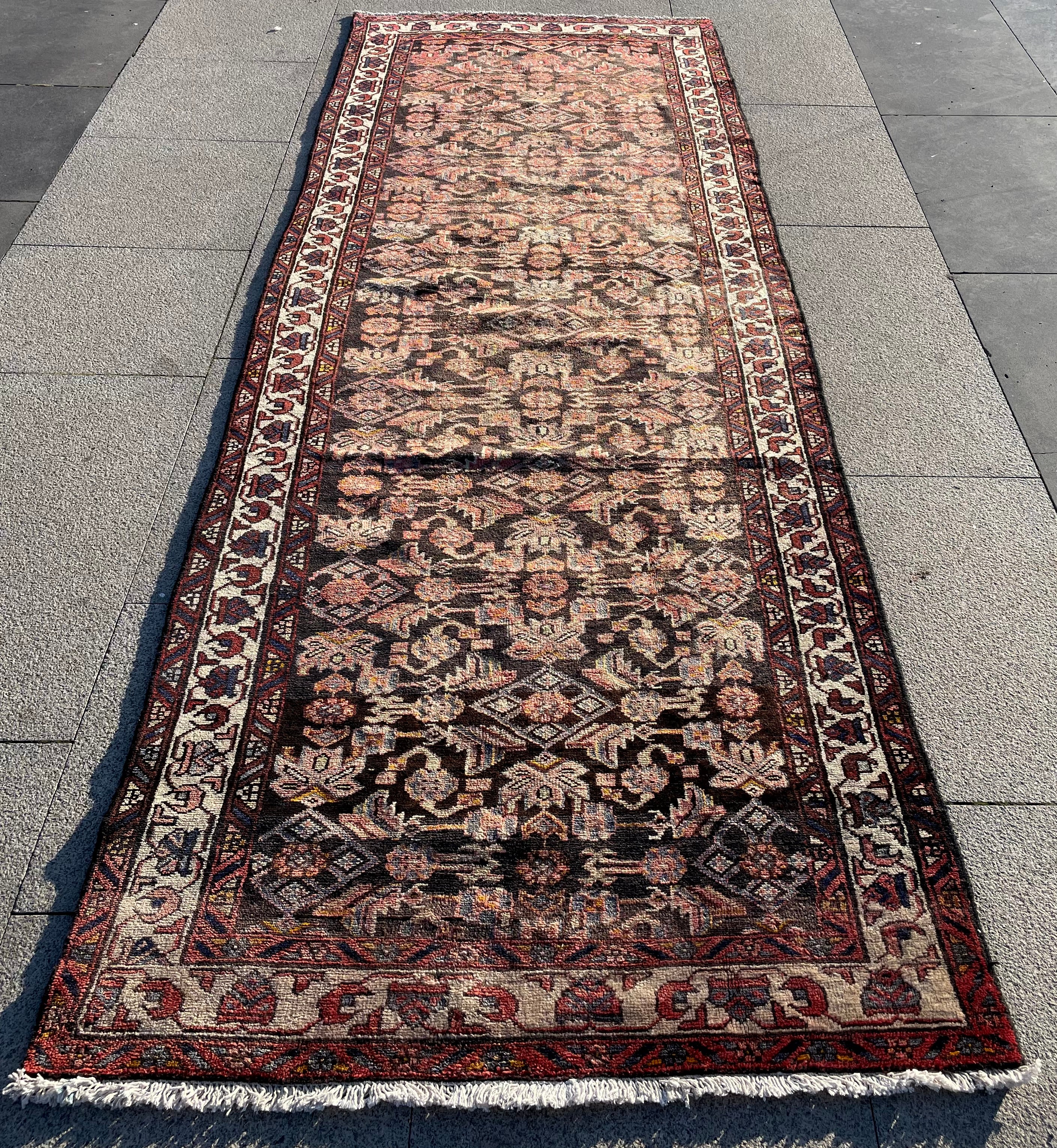 Vintage Turkish Runner Rug 3.6x9.7 Handwoven Wool Tribal Oriental Carpet