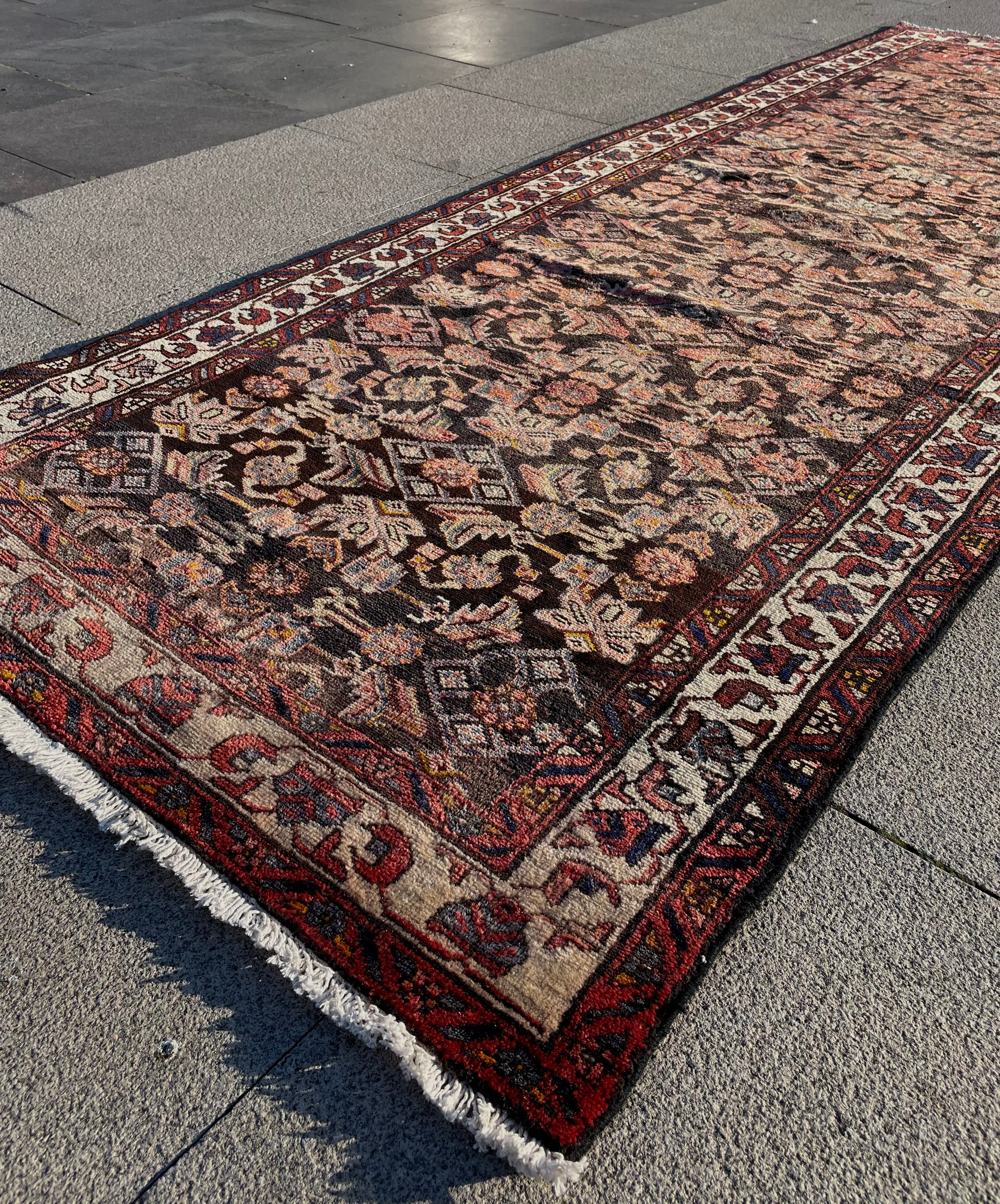 Vintage Turkish Runner Rug 3.6x9.7 Handwoven Wool Tribal Oriental Carpet