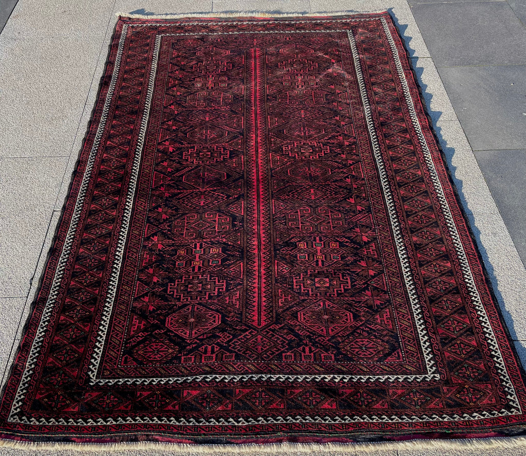 Vintage Turkoman Baluch Rug 4.4x6.5 Handwoven Wool Nomadic Tribal Oriental Carpet
