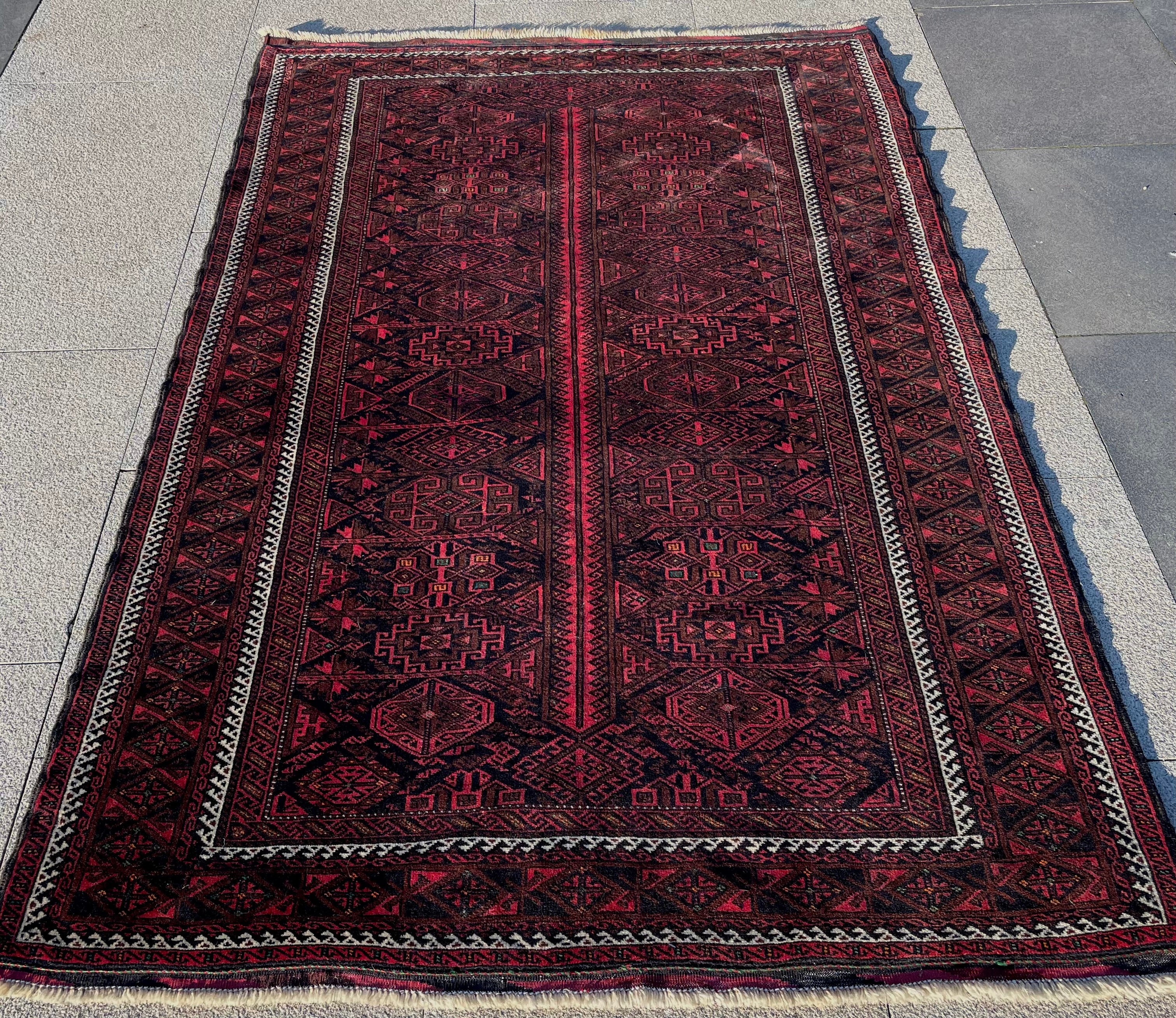 Vintage Turkoman Baluch Rug 4.4x6.5 Handwoven Wool Nomadic Tribal Oriental Carpet