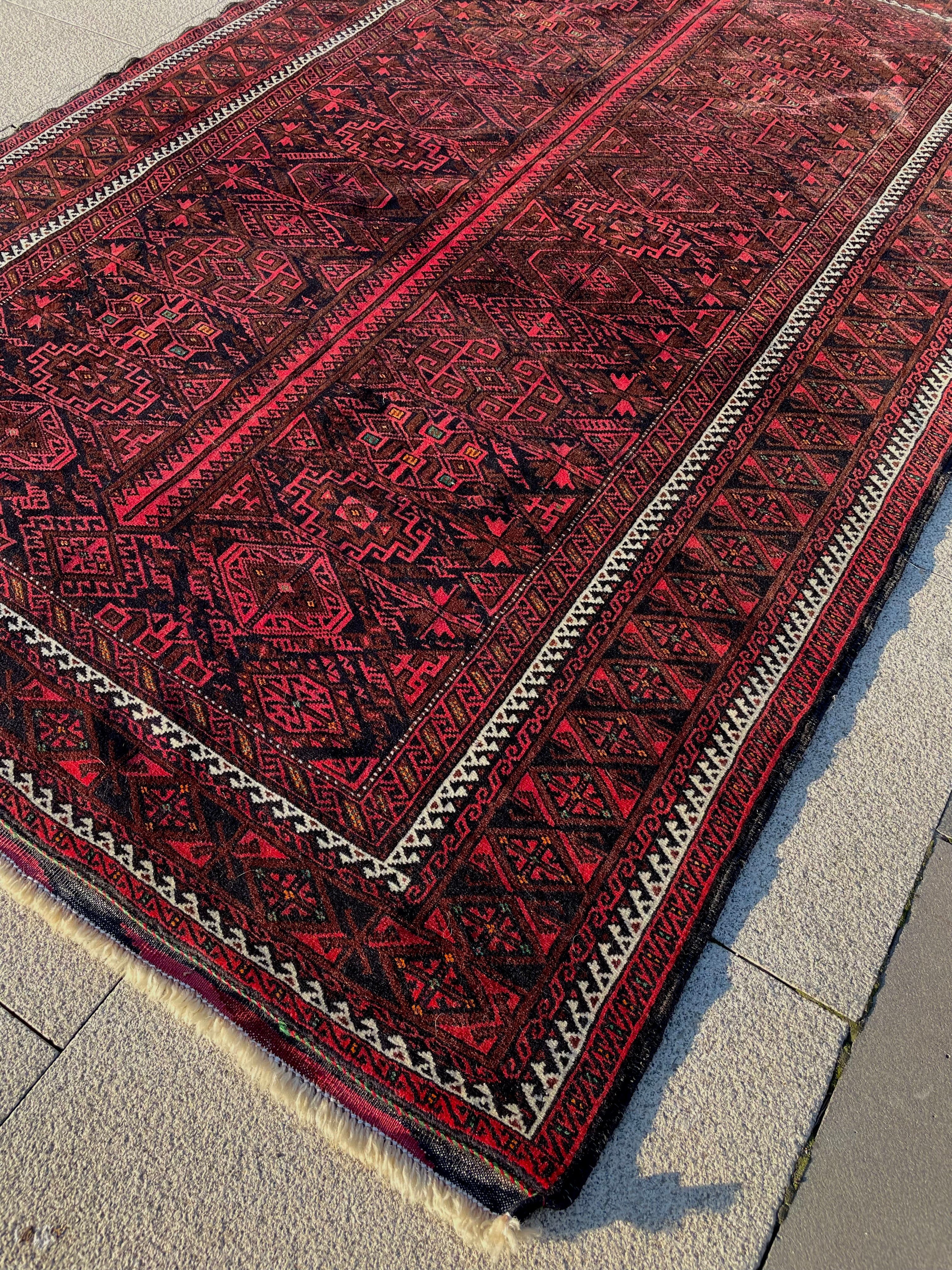 Vintage Turkoman Baluch Rug 4.4x6.5 Handwoven Wool Nomadic Tribal Oriental Carpet