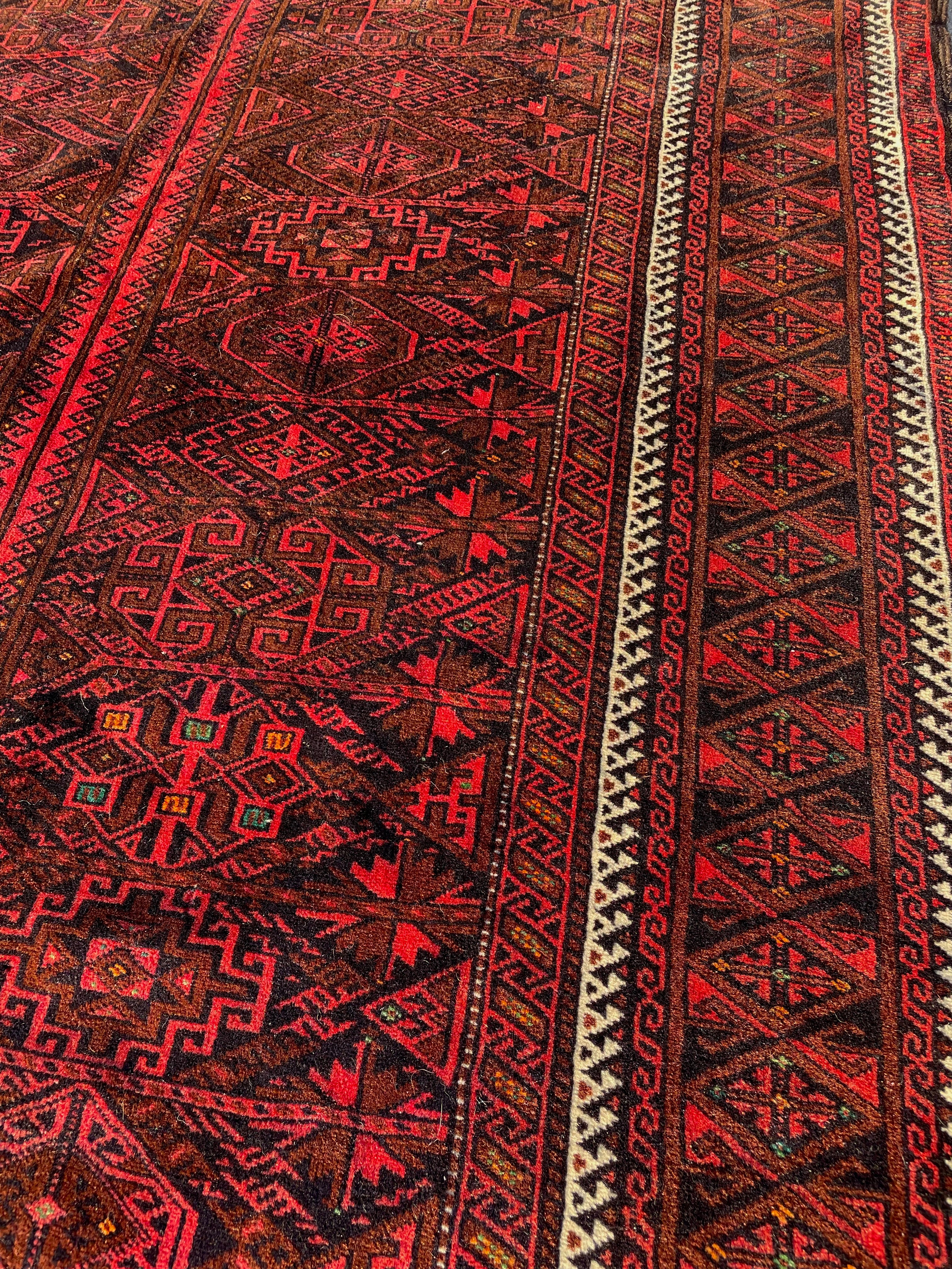 Vintage Turkoman Baluch Rug 4.4x6.5 Handwoven Wool Nomadic Tribal Oriental Carpet