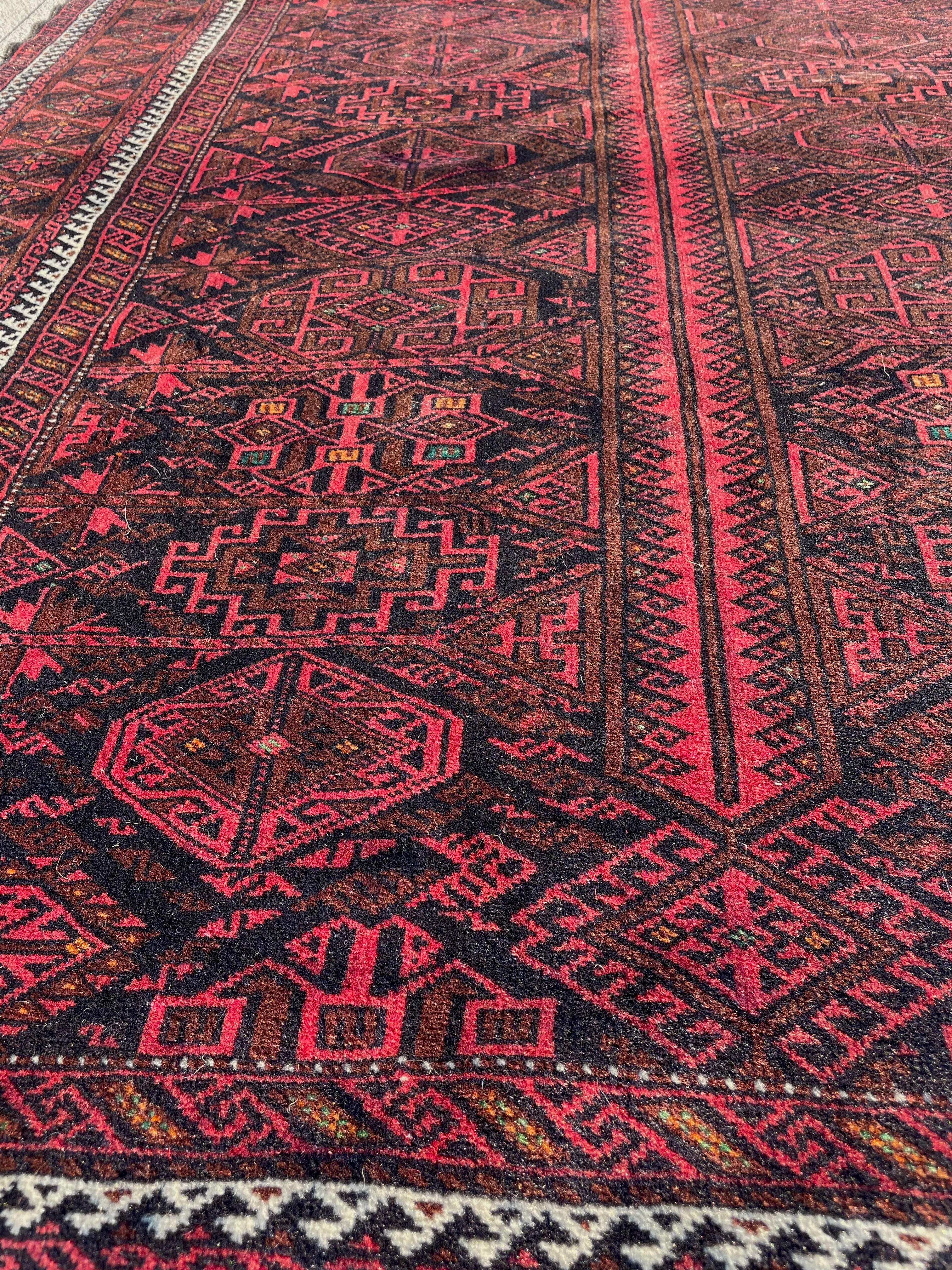 Vintage Turkoman Baluch Rug 4.4x6.5 Handwoven Wool Nomadic Tribal Oriental Carpet