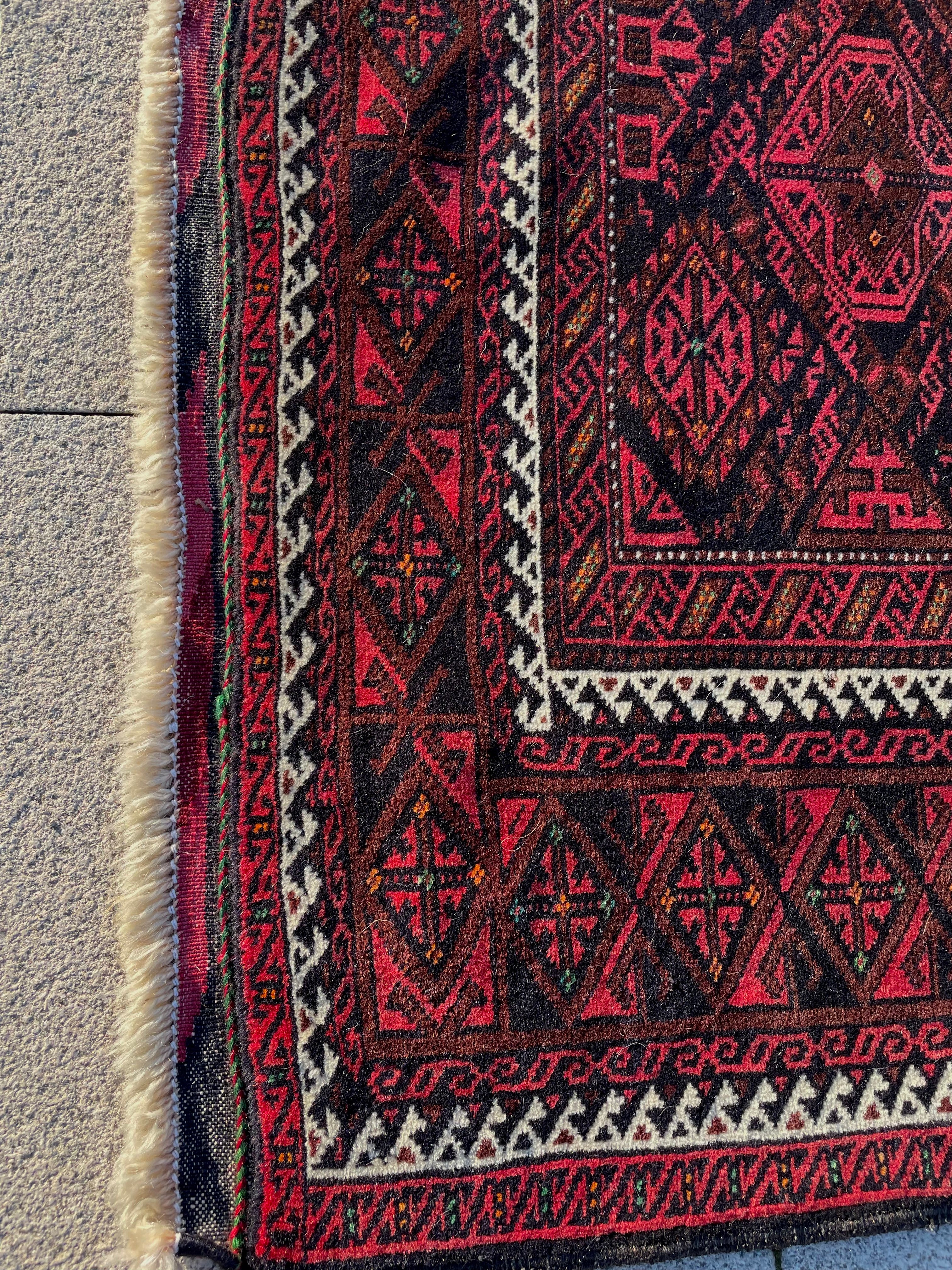 Vintage Turkoman Baluch Rug 4.4x6.5 Handwoven Wool Nomadic Tribal Oriental Carpet