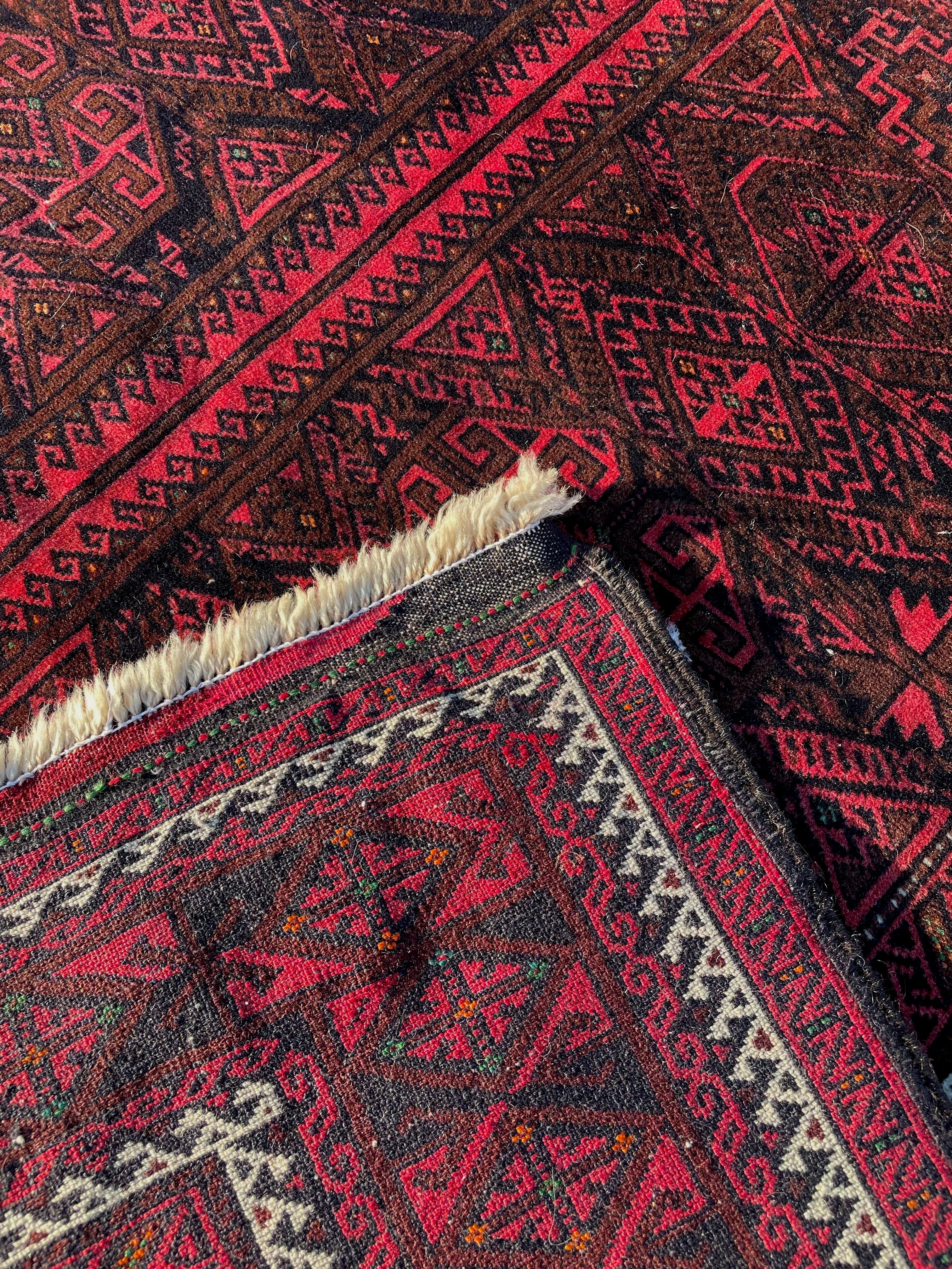Vintage Turkoman Baluch Rug 4.4x6.5 Handwoven Wool Nomadic Tribal Oriental Carpet