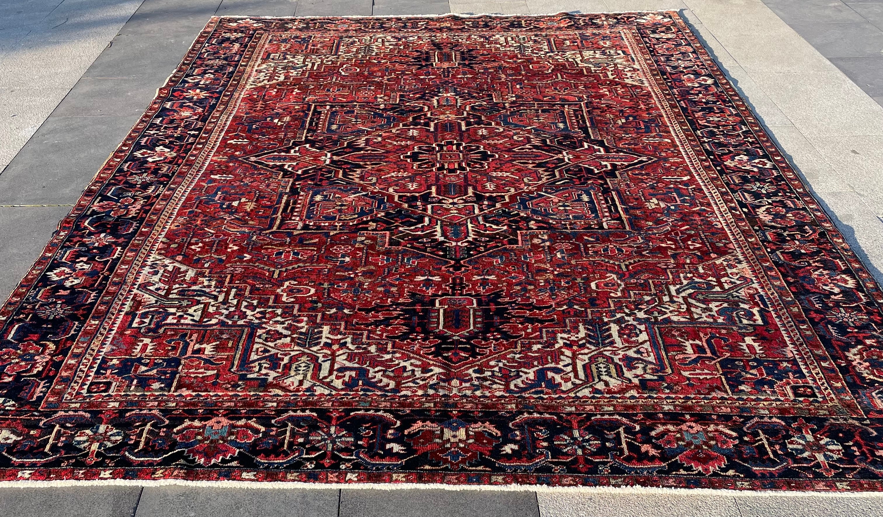 Antique Heriz Rug 9.7x12.6 Circa 1920s Authentic Handwoven Wool Tribal Oriental Carpet Home Decor