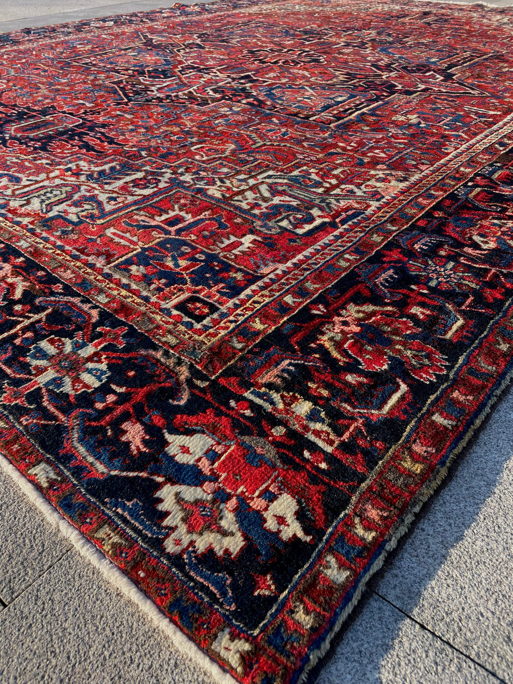Antique Heriz Rug 9.7x12.6 Circa 1920s Authentic Handwoven Wool Tribal Oriental Carpet Home Decor