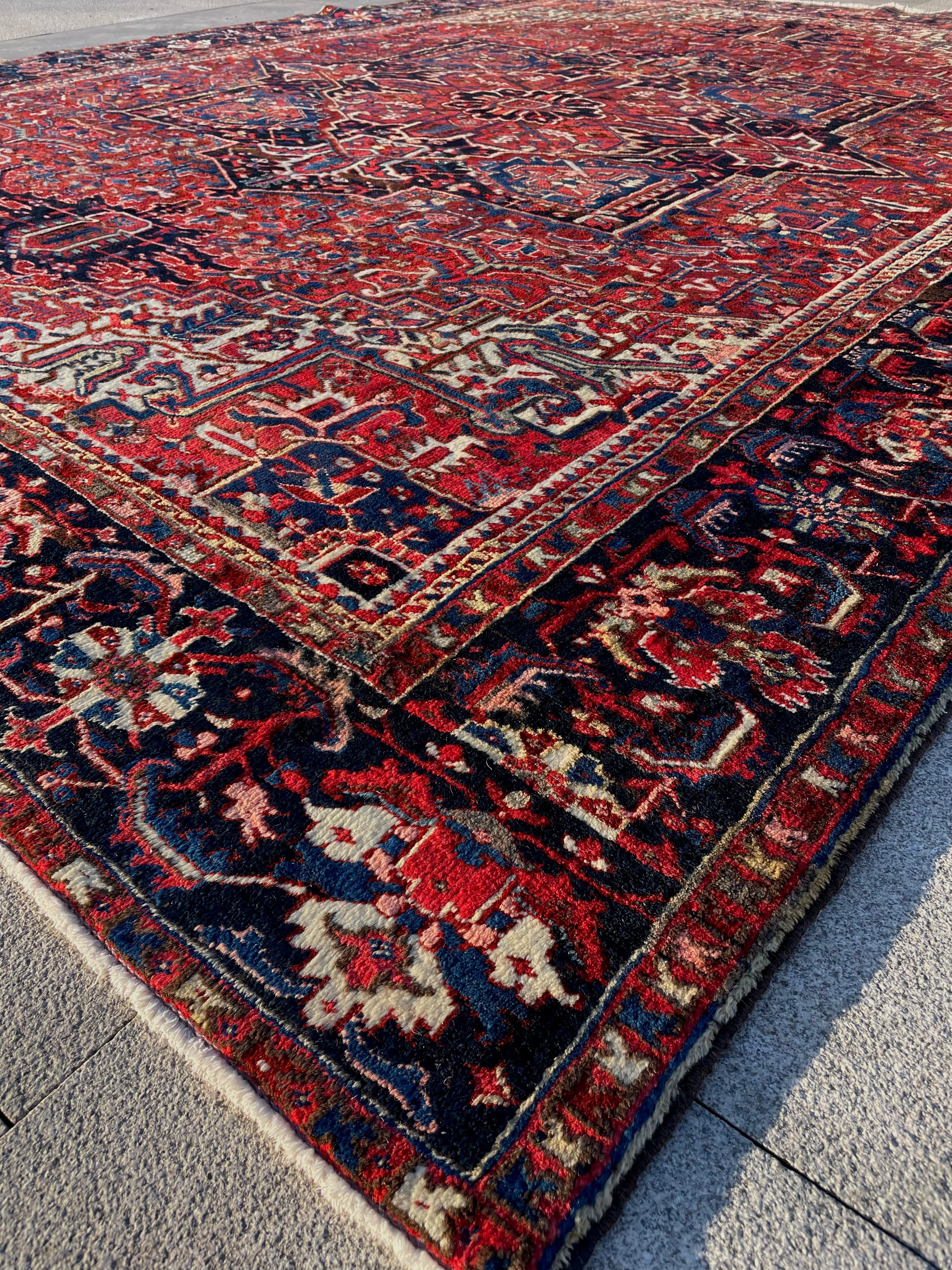 Antique Heriz Rug 9.7x12.6 Circa 1920s Authentic Handwoven Wool Tribal Oriental Carpet Home Decor